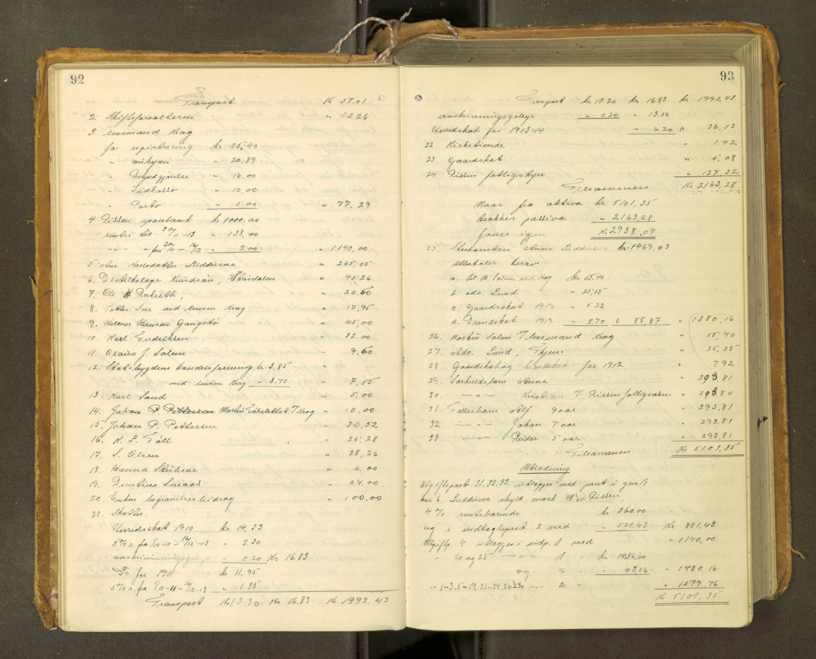 Fosen sorenskriveri, AV/SAT-A-1107/1/3/3A/L0031: Skifteutlodningsprotokoll nr. 10, 1913-1919, p. 92-93