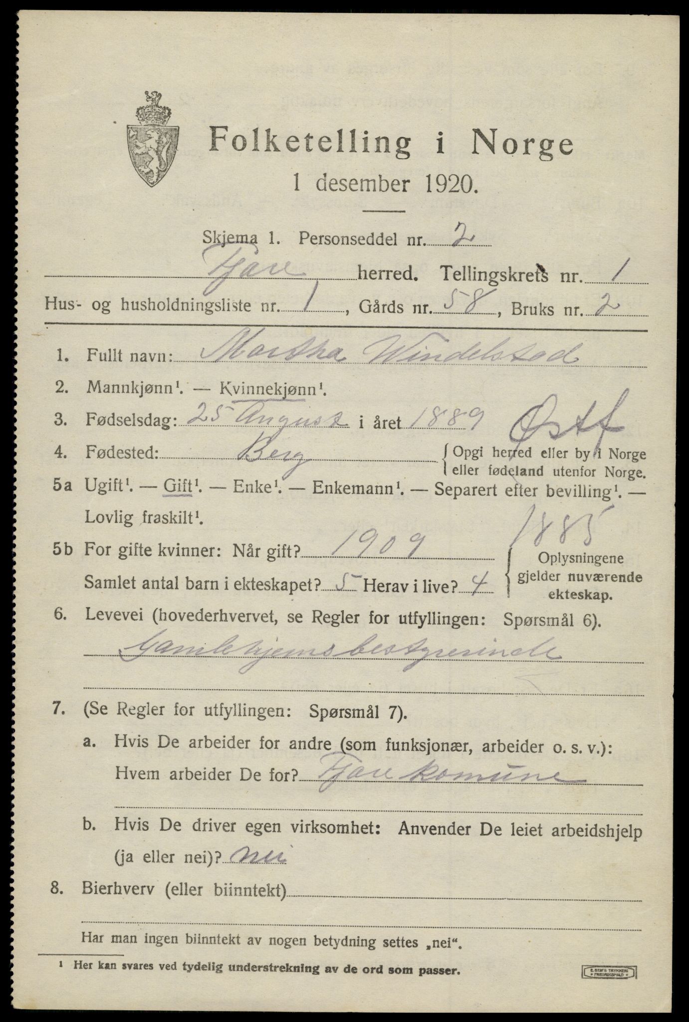 SAK, 1920 census for Fjære, 1920, p. 2117