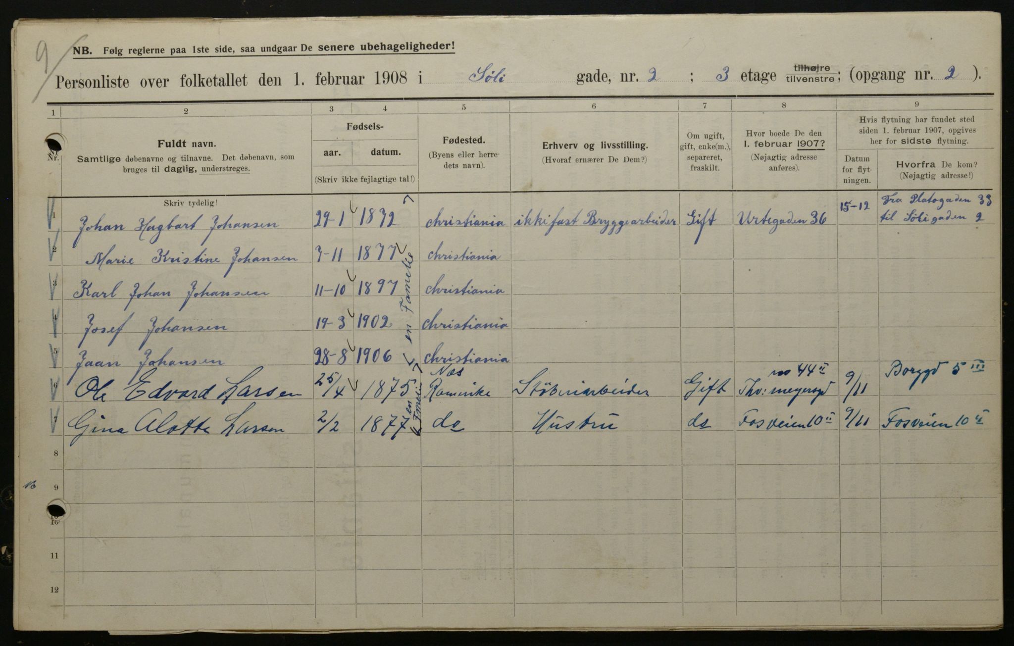 OBA, Municipal Census 1908 for Kristiania, 1908, p. 95647