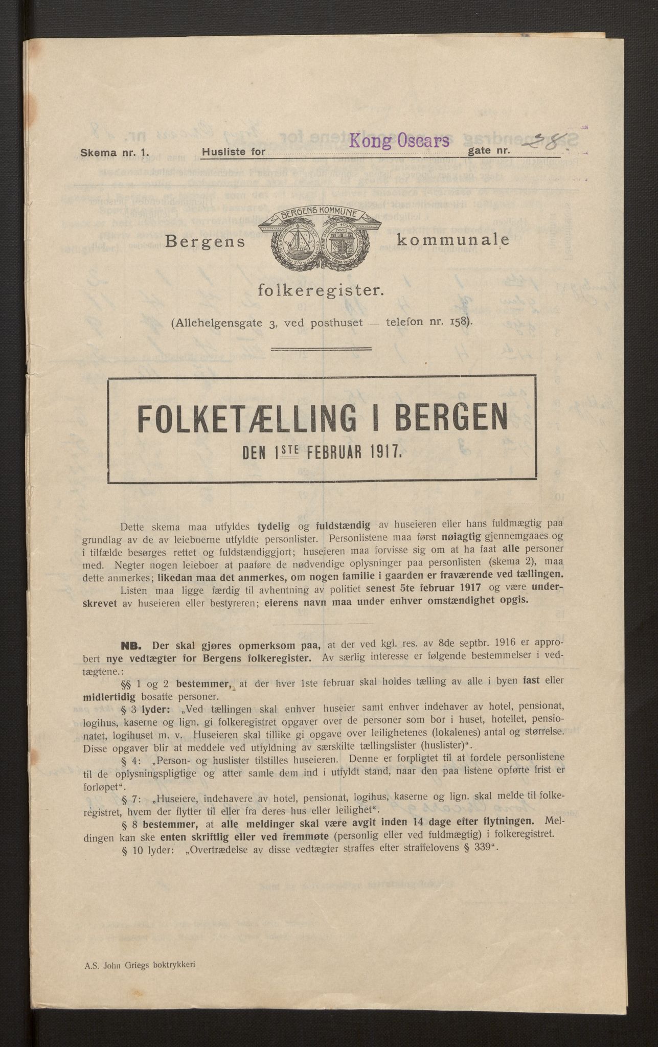 SAB, Municipal Census 1917 for Bergen, 1917, p. 19170