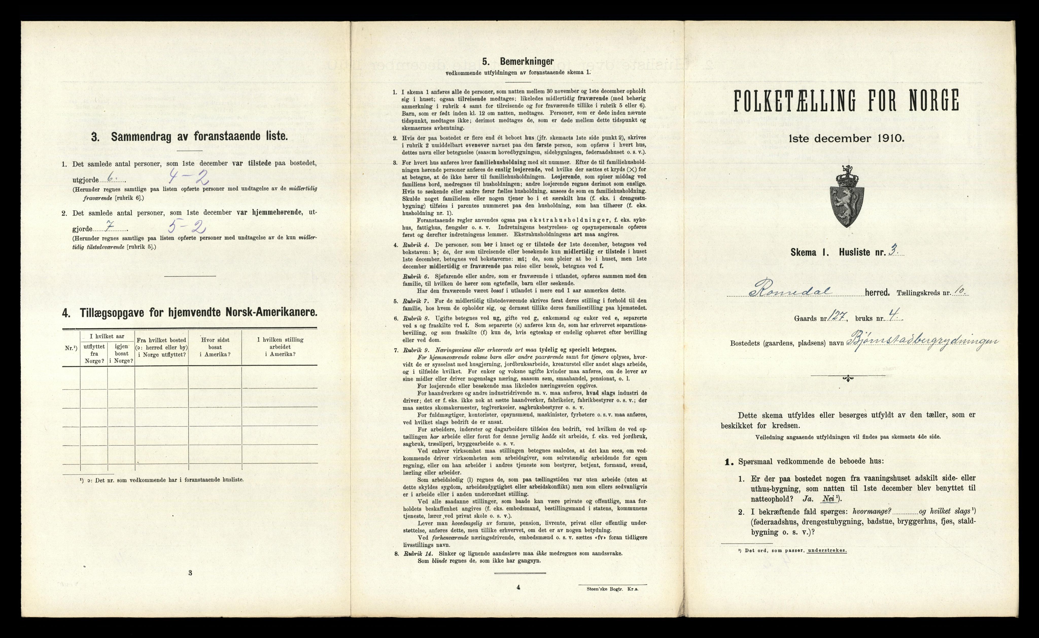 RA, 1910 census for Romedal, 1910, p. 1559