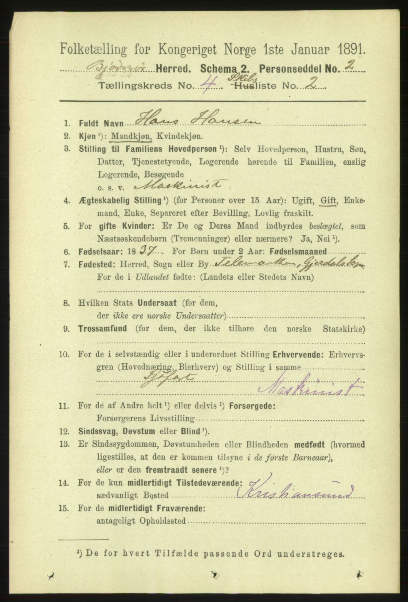 RA, 1891 census for 1632 Bjørnør, 1891, p. 2230