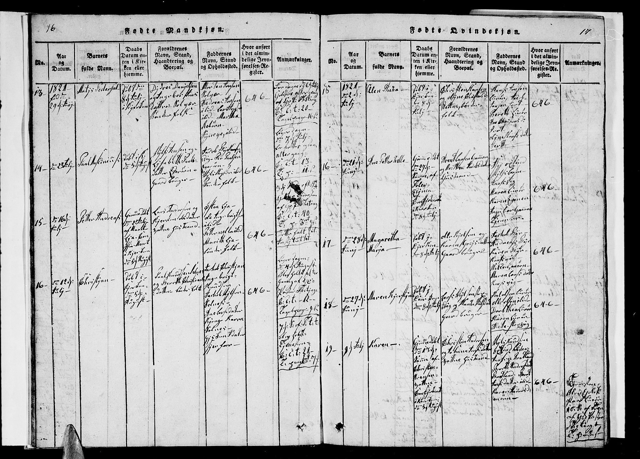 Ministerialprotokoller, klokkerbøker og fødselsregistre - Nordland, SAT/A-1459/839/L0571: Parish register (copy) no. 839C01, 1820-1840, p. 16-17