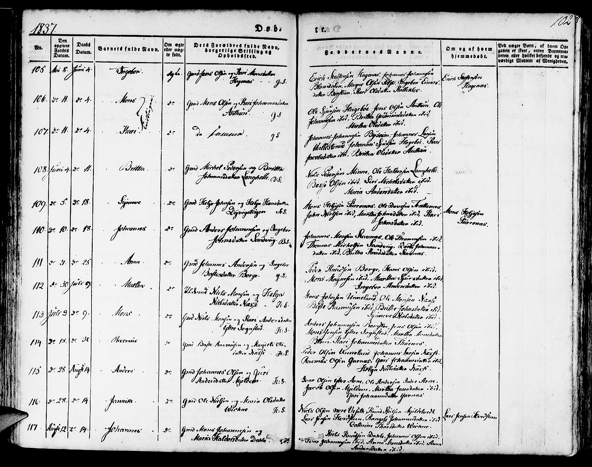 Haus sokneprestembete, AV/SAB-A-75601/H/Haa: Parish register (official) no. A 14, 1827-1838, p. 102