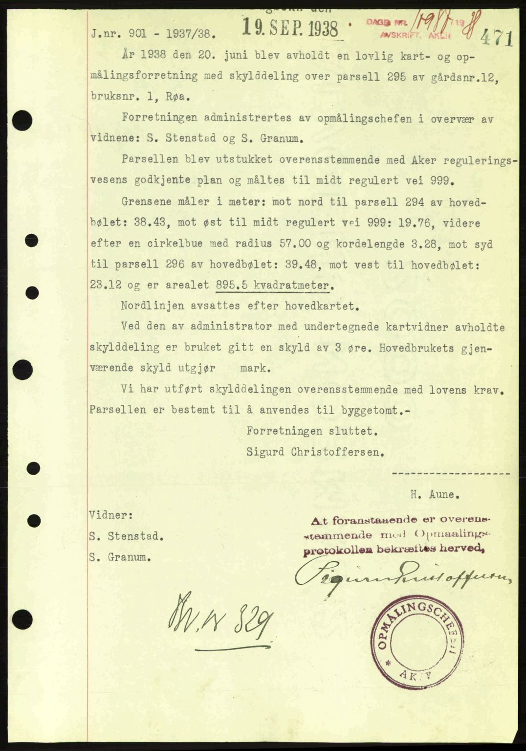 Aker herredsskriveri, SAO/A-10896/G/Gb/Gba/Gbab/L0025: Mortgage book no. A154-155, 1938-1938, Diary no: : 10987/1938