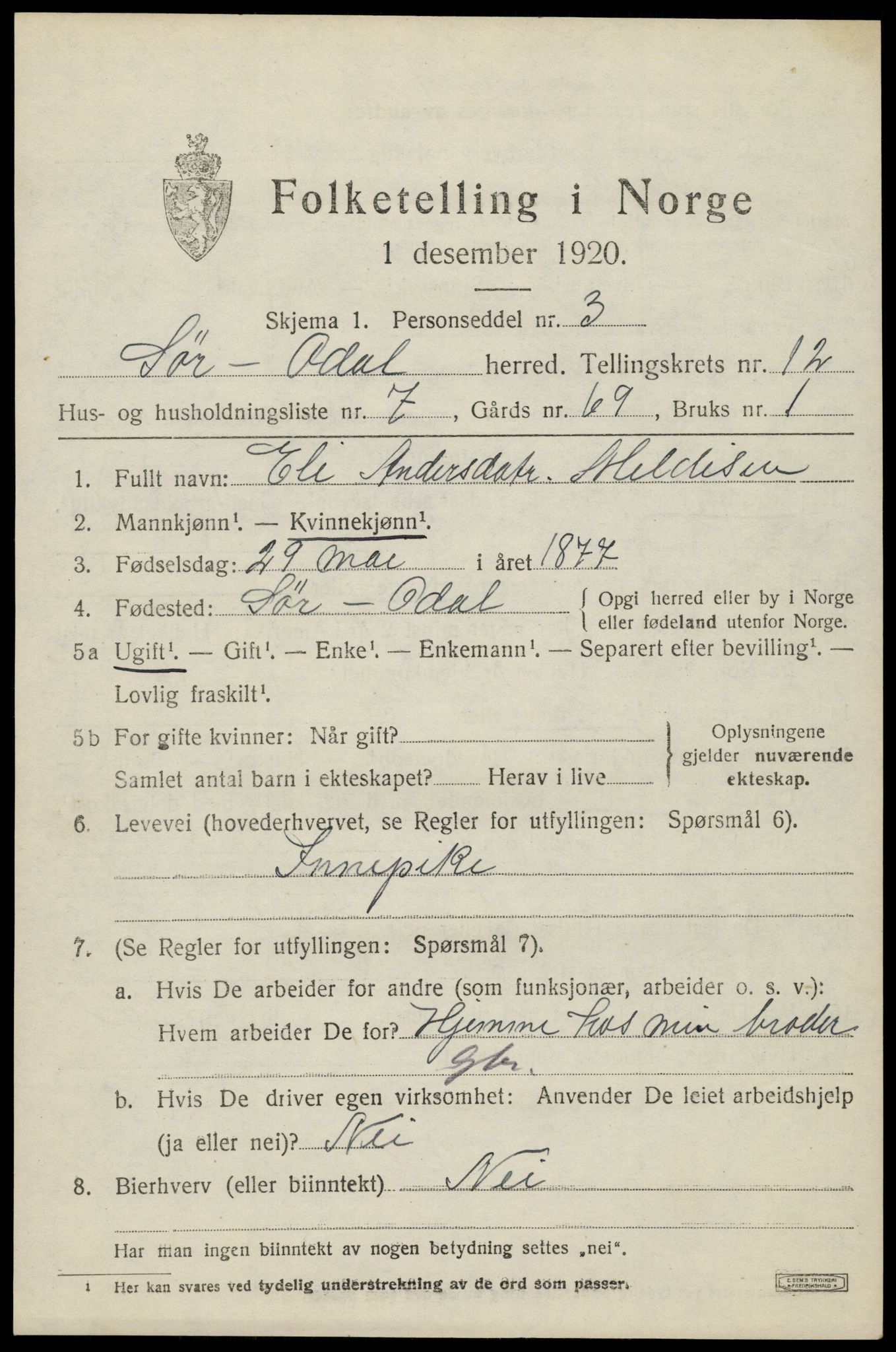 SAH, 1920 census for Sør-Odal, 1920, p. 12277