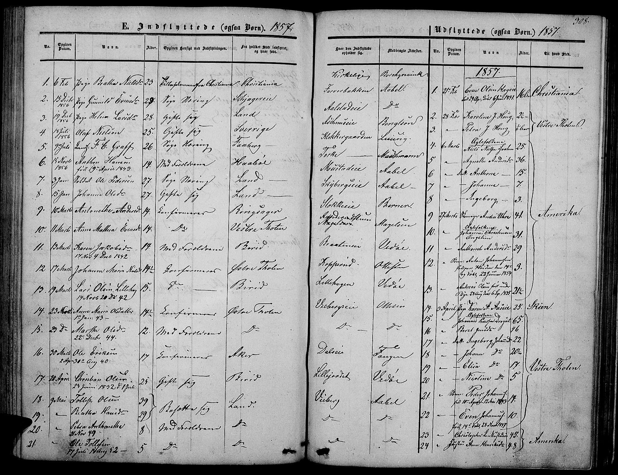Vardal prestekontor, SAH/PREST-100/H/Ha/Hab/L0005: Parish register (copy) no. 5, 1854-1868, p. 308