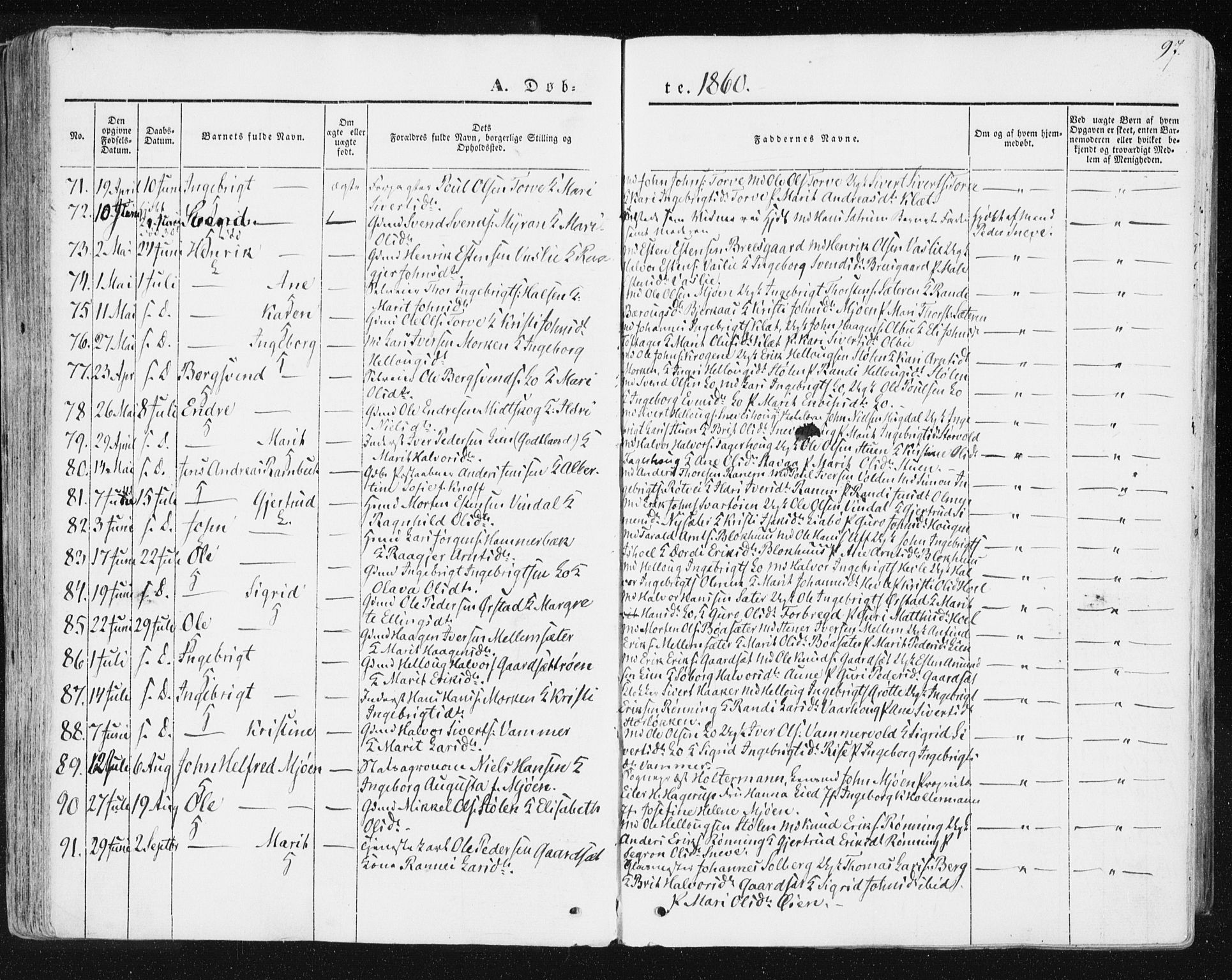 Ministerialprotokoller, klokkerbøker og fødselsregistre - Sør-Trøndelag, AV/SAT-A-1456/678/L0899: Parish register (official) no. 678A08, 1848-1872, p. 97