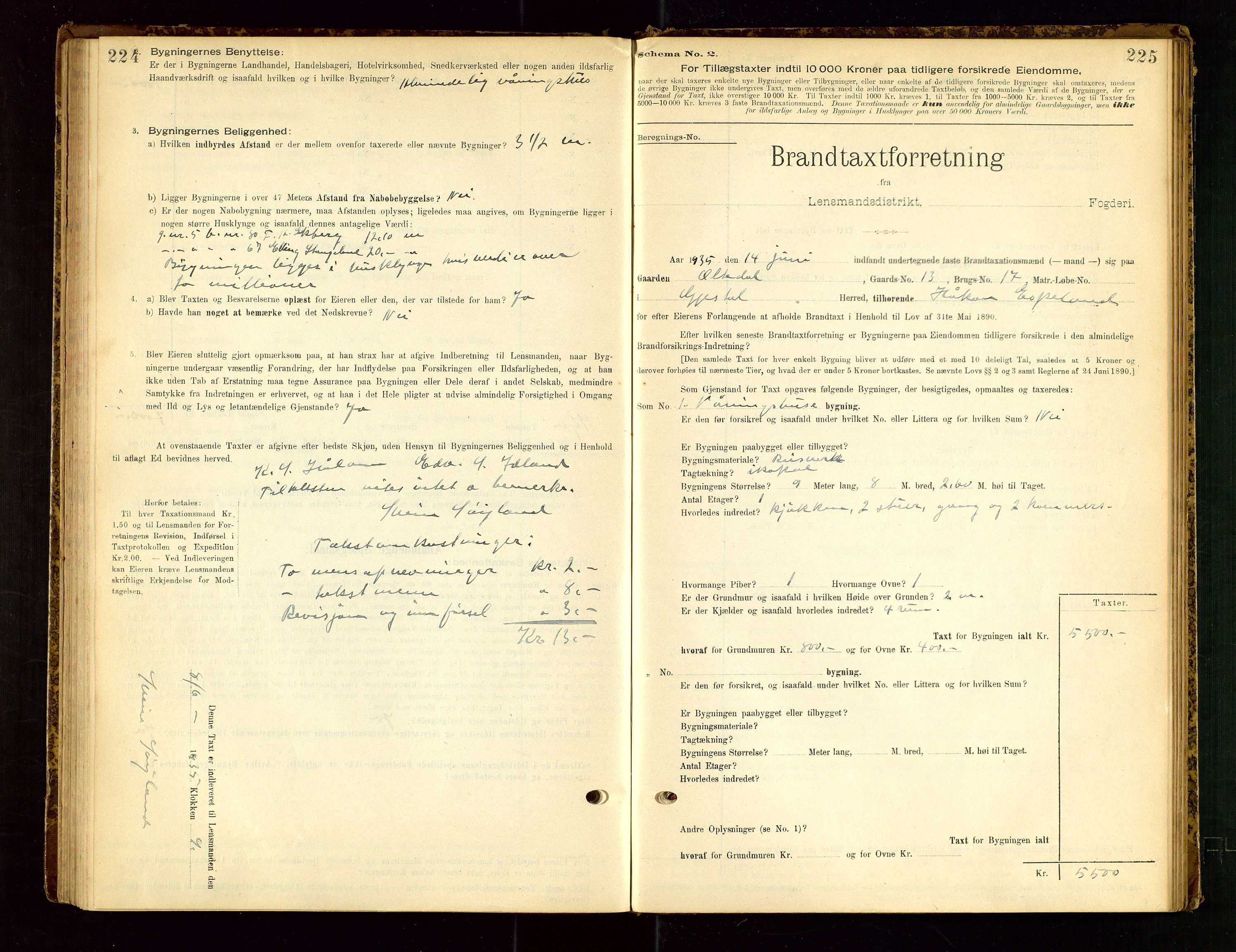 Gjesdal lensmannskontor, SAST/A-100441/Go/L0007: Branntakstskjemaprotokoll, 1894-1937, p. 224-225