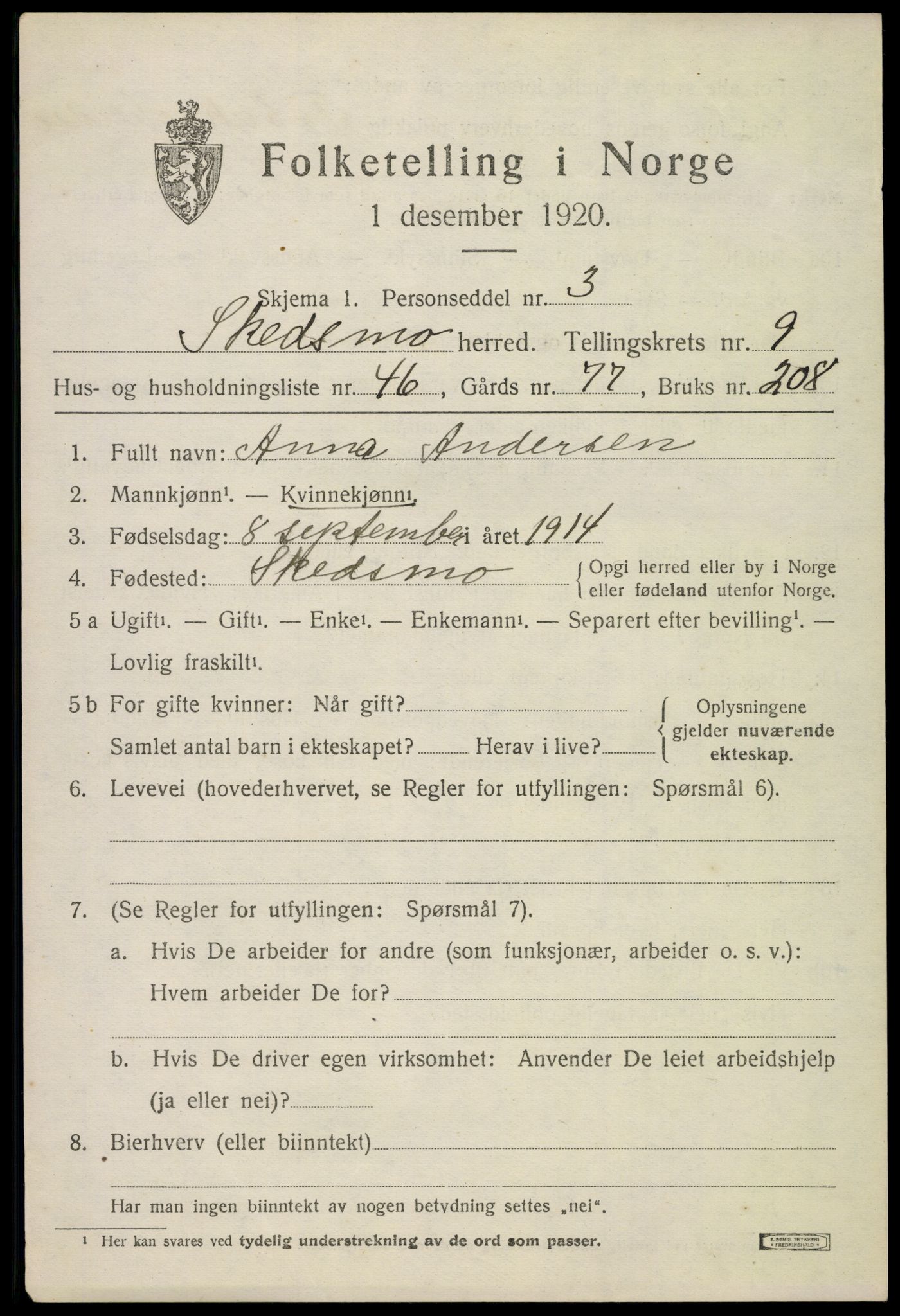 SAO, 1920 census for Skedsmo, 1920, p. 11175