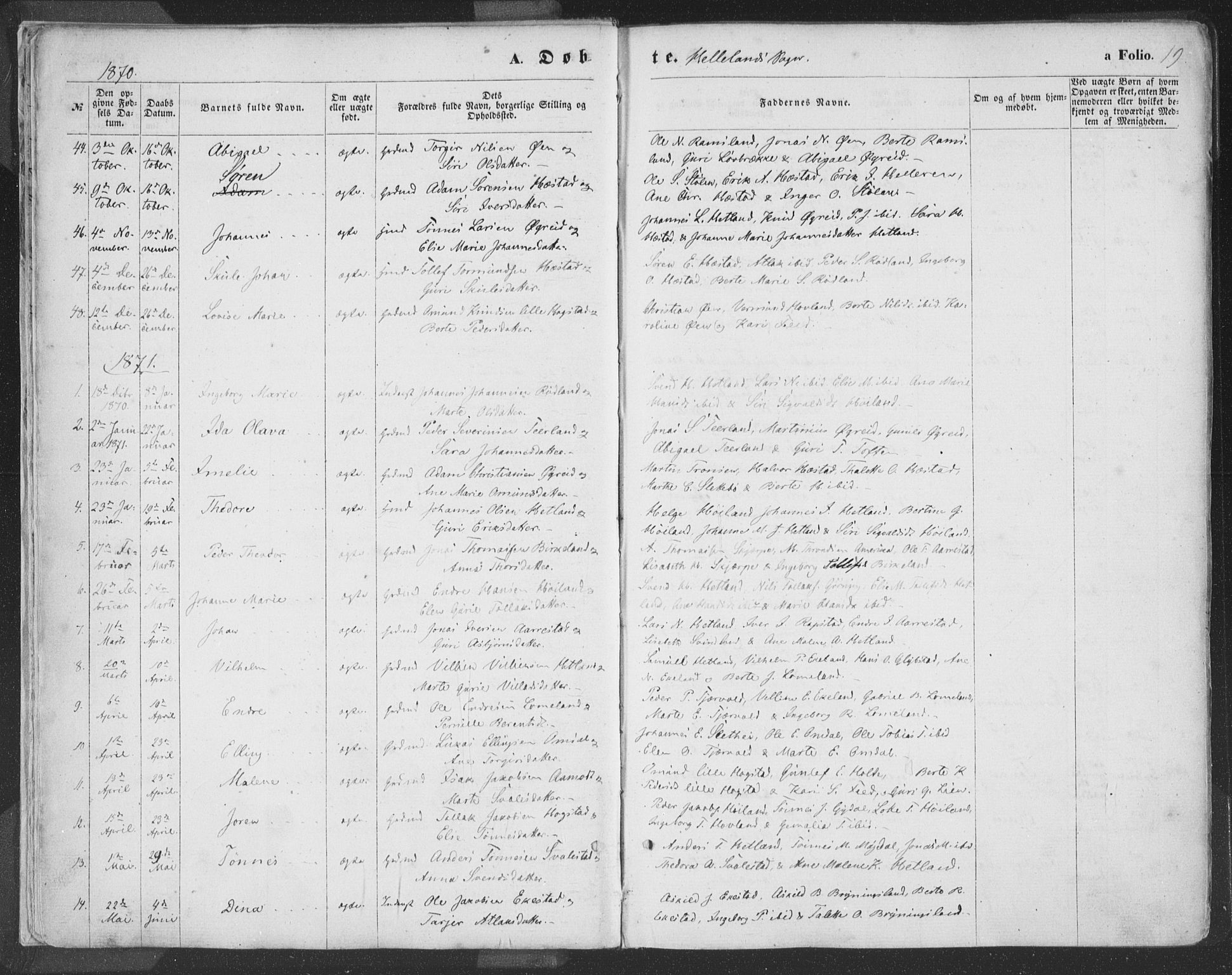Helleland sokneprestkontor, SAST/A-101810: Parish register (official) no. A 7.1, 1863-1886, p. 19