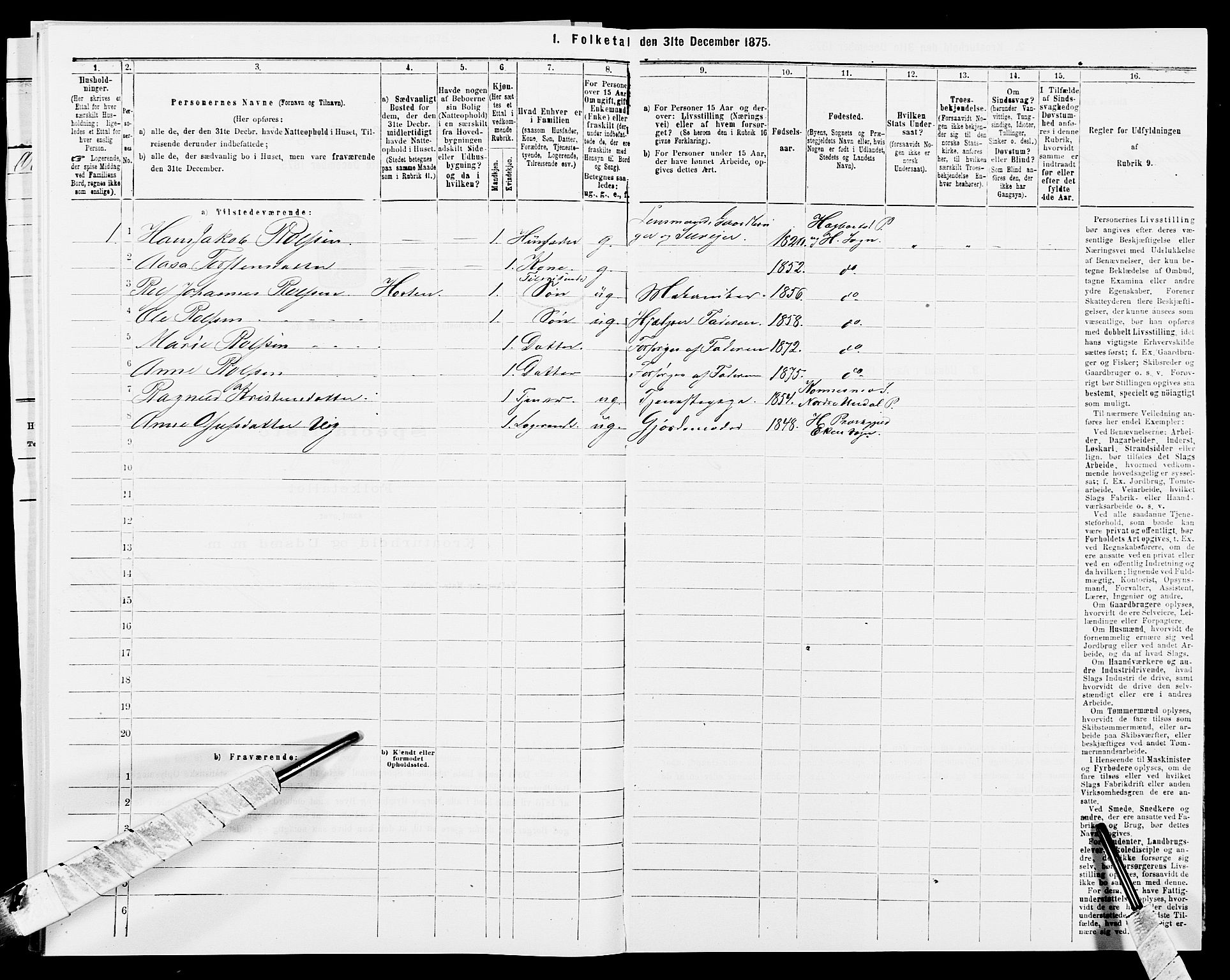 SAK, 1875 census for 1034P Hægebostad, 1875, p. 344