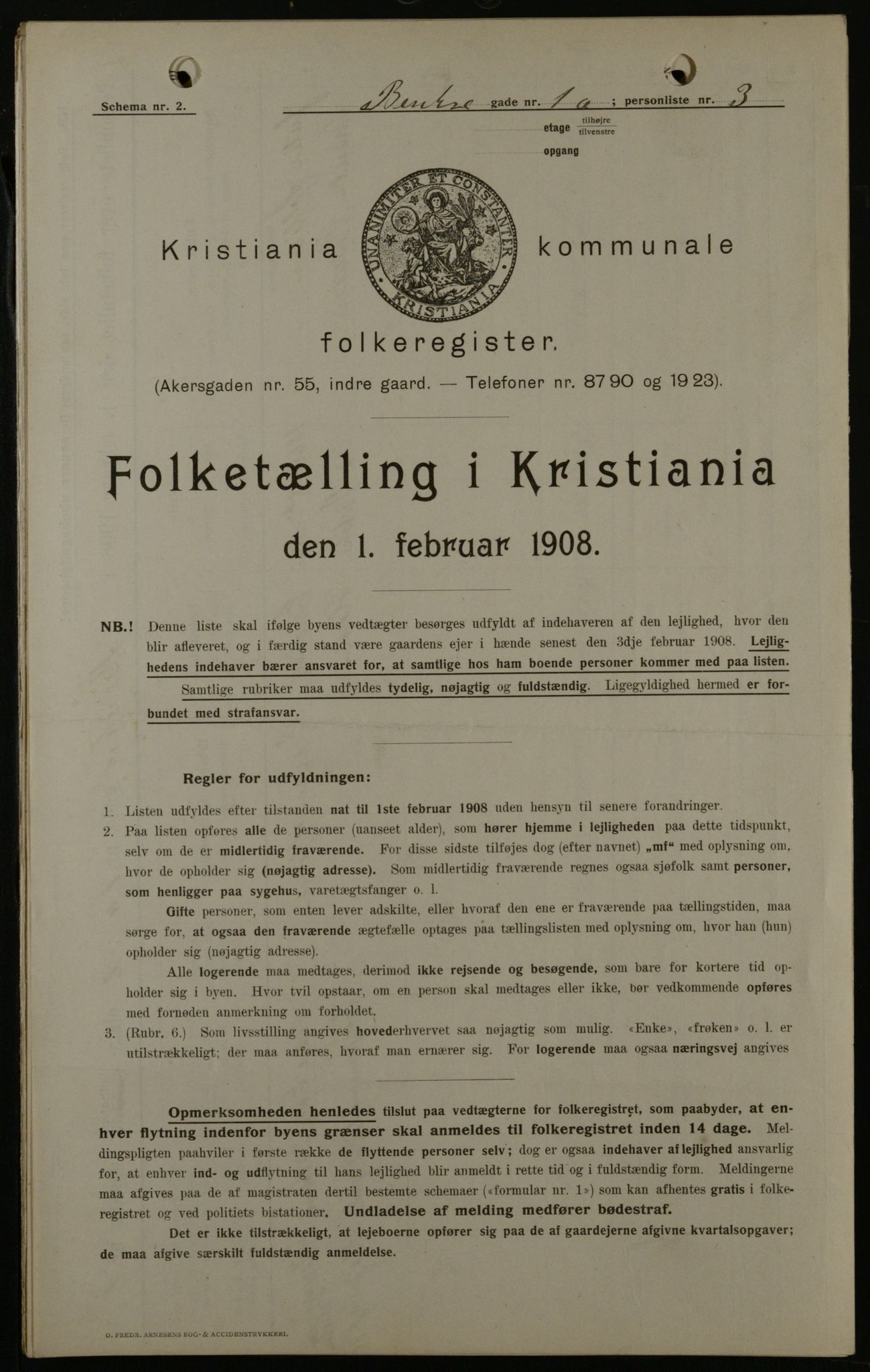 OBA, Municipal Census 1908 for Kristiania, 1908, p. 3564