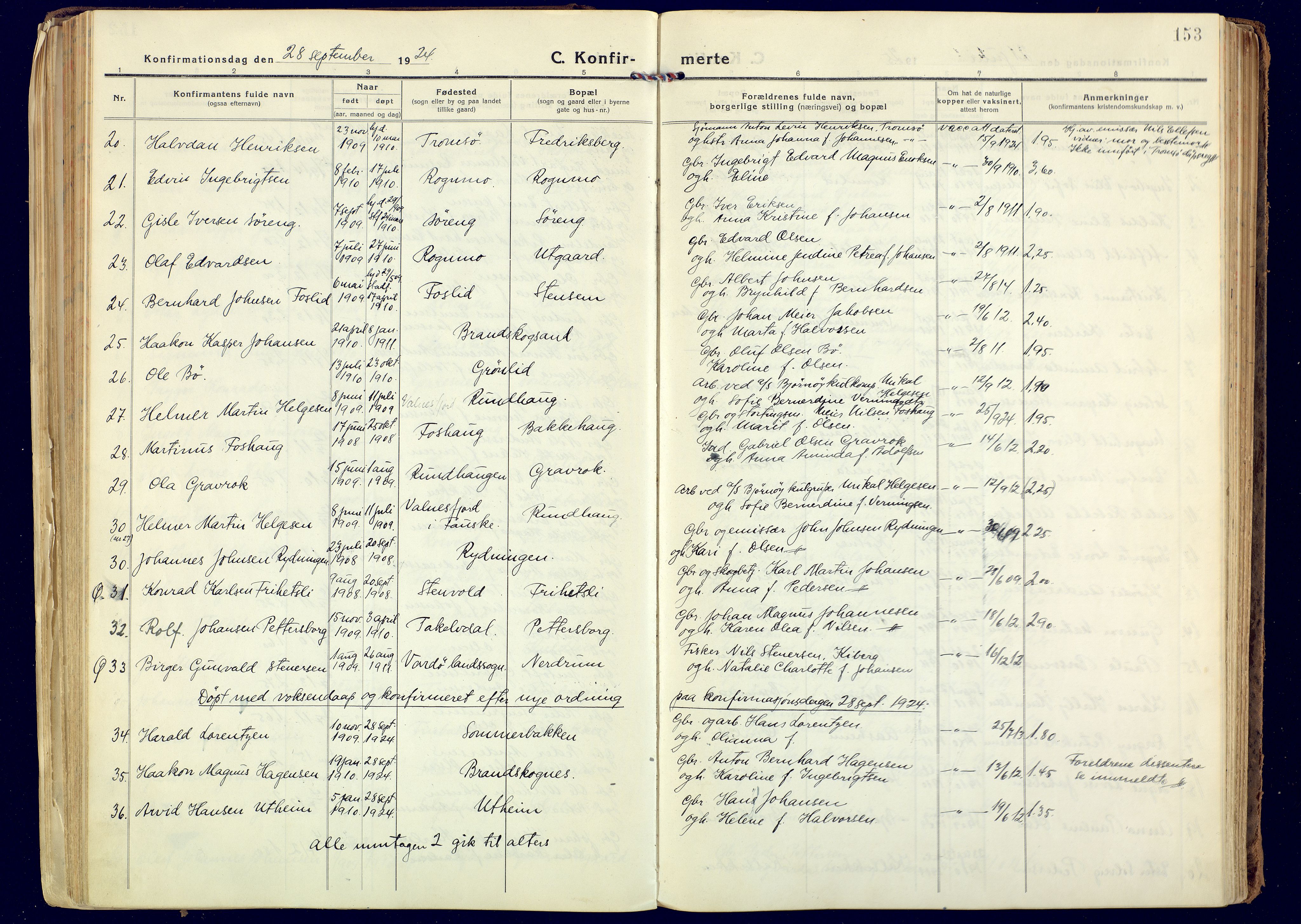 Målselv sokneprestembete, AV/SATØ-S-1311/G/Ga/Gaa/L0014kirke: Parish register (official) no. 14, 1919-1932, p. 153