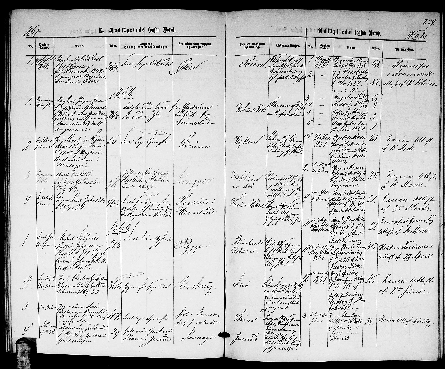 Nittedal prestekontor Kirkebøker, SAO/A-10365a/G/Gb/L0001: Parish register (copy) no. II 1, 1859-1878, p. 229