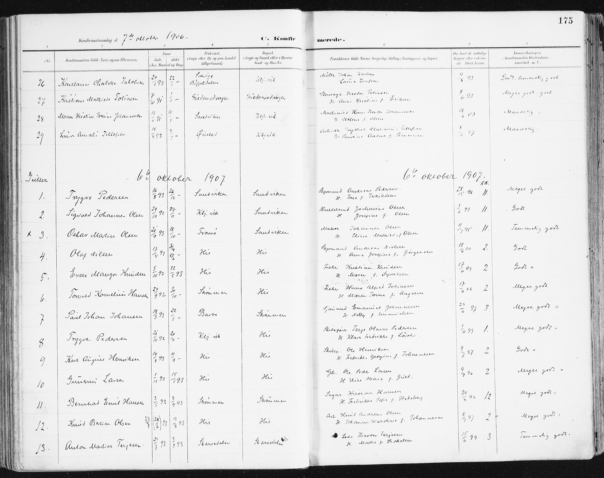 Hisøy sokneprestkontor, SAK/1111-0020/F/Fa/L0004: Parish register (official) no. A 4, 1895-1917, p. 175