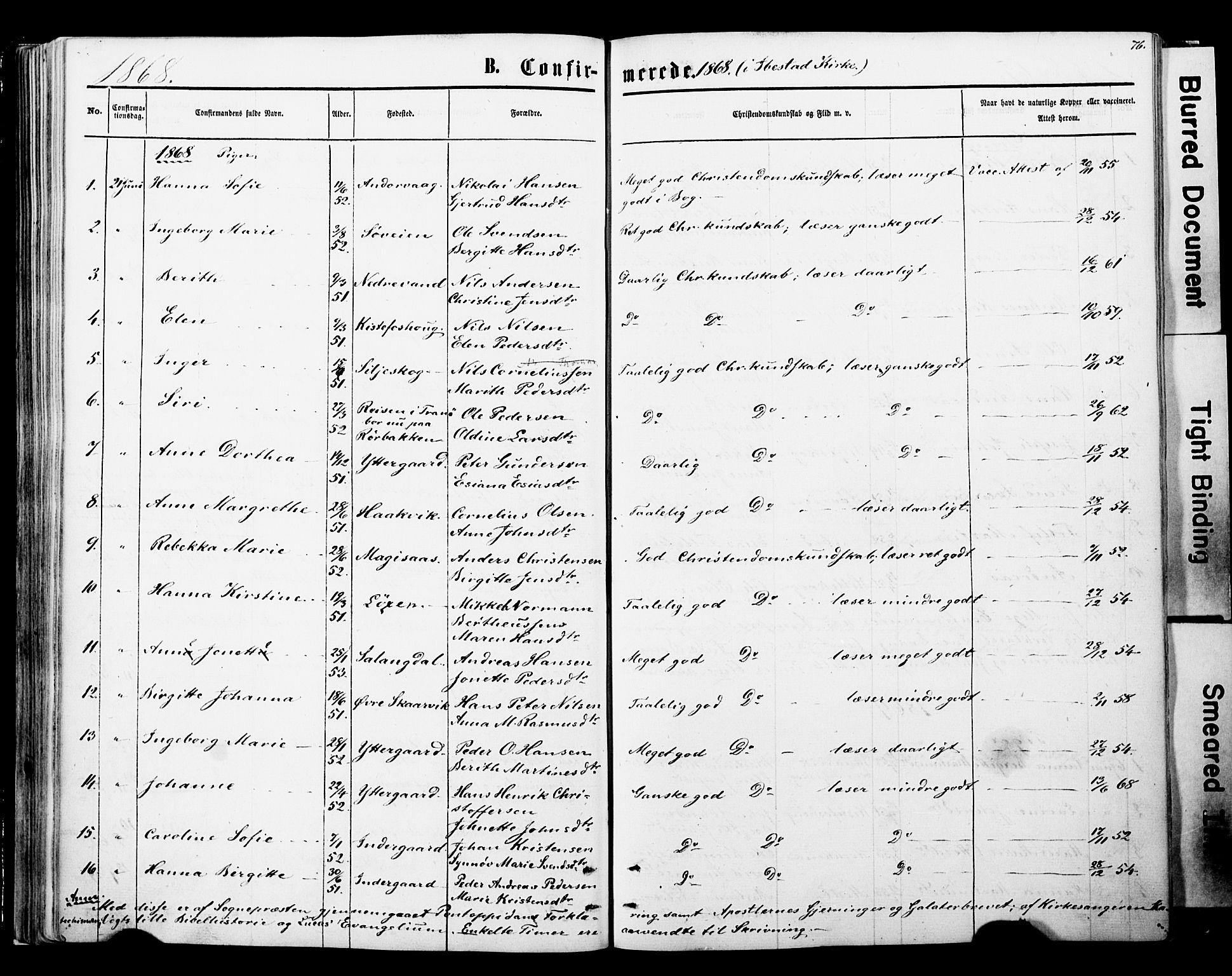 Ibestad sokneprestembete, SATØ/S-0077/H/Ha/Haa/L0013kirke: Parish register (official) no. 13, 1865-1879, p. 76