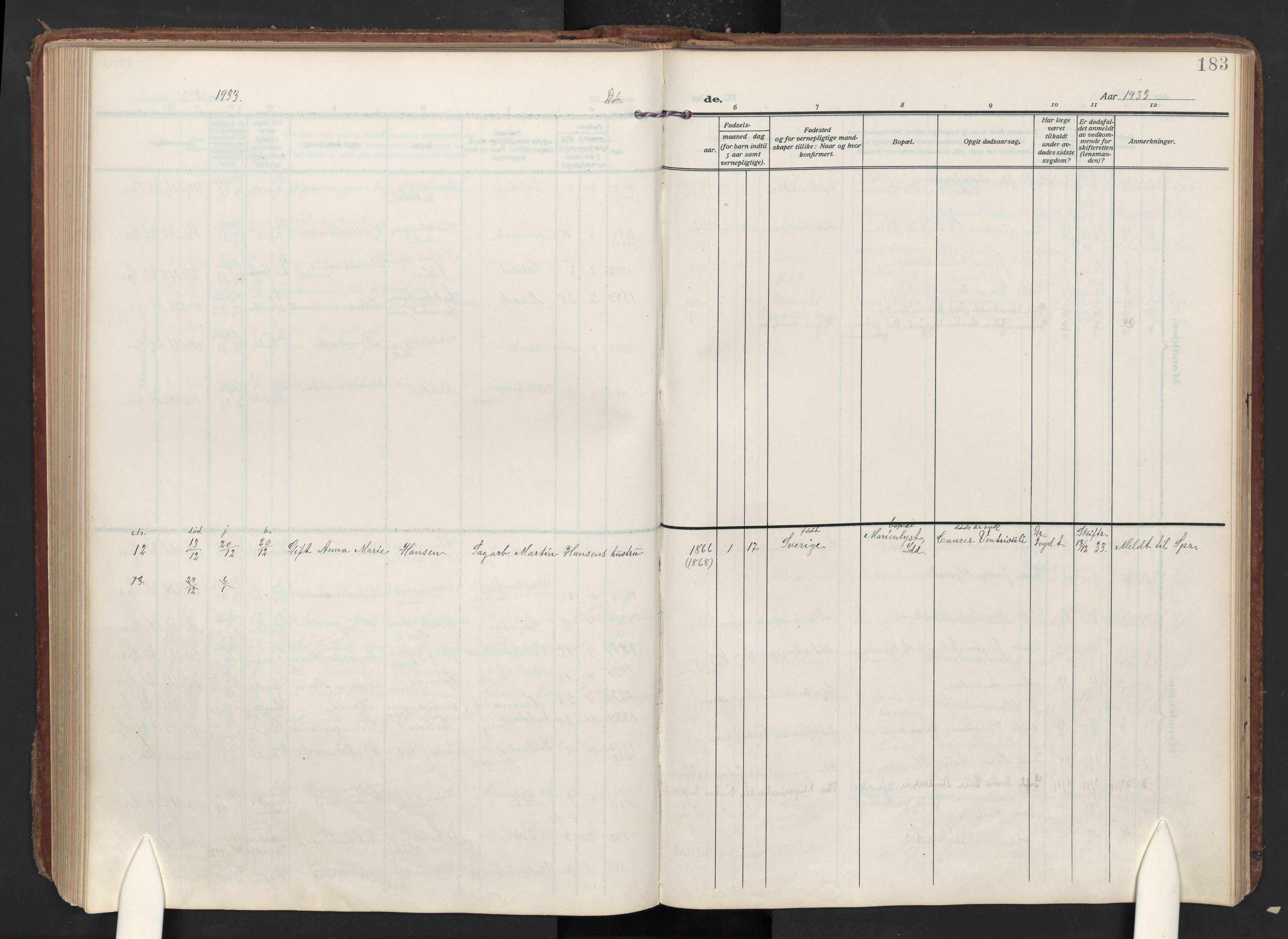 Halden prestekontor Kirkebøker, SAO/A-10909/F/Fc/L0002: Parish register (official) no. III 2, 1909-1945, p. 183