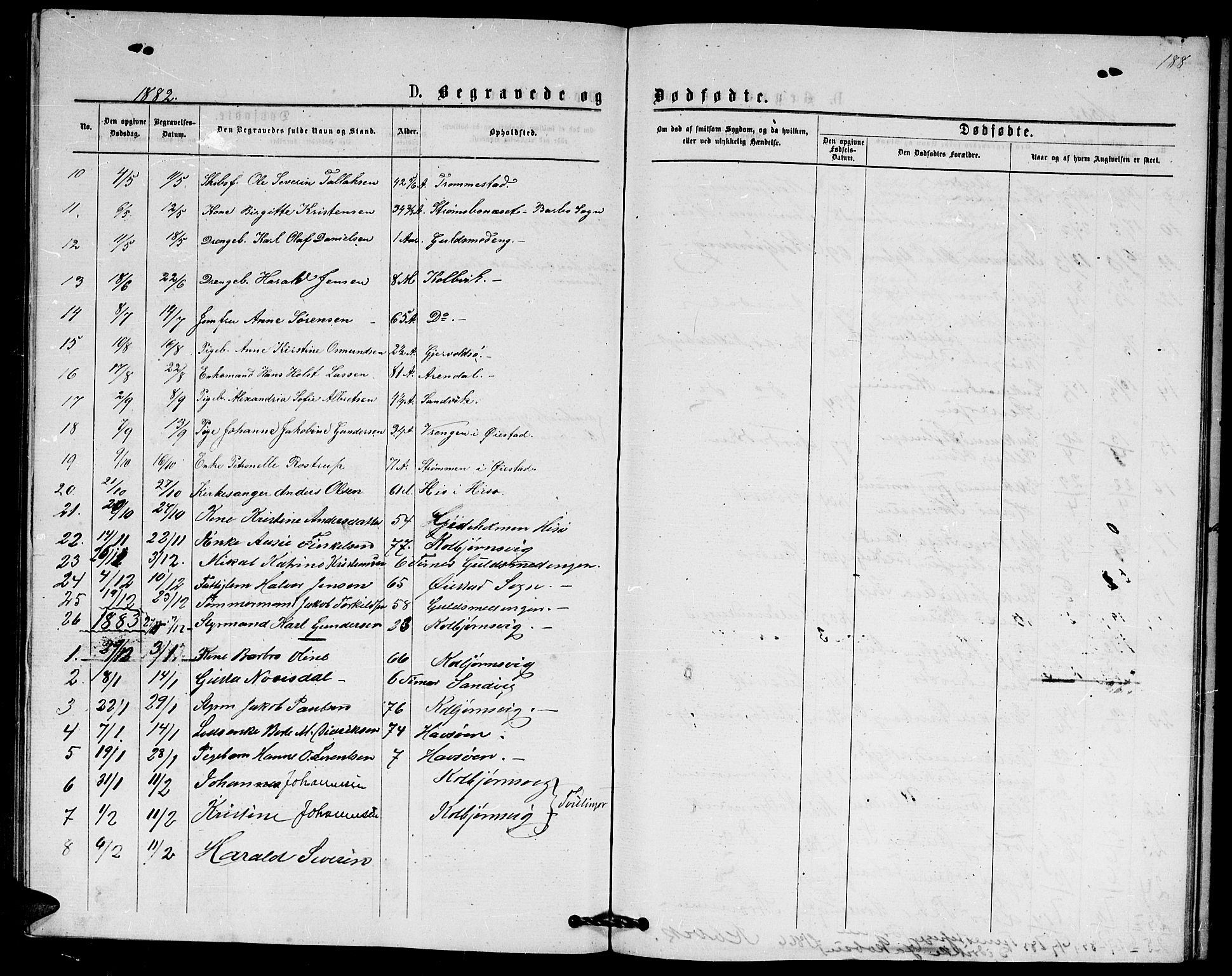 Hisøy sokneprestkontor, SAK/1111-0020/F/Fb/L0002: Parish register (copy) no. B 2, 1873-1885, p. 188