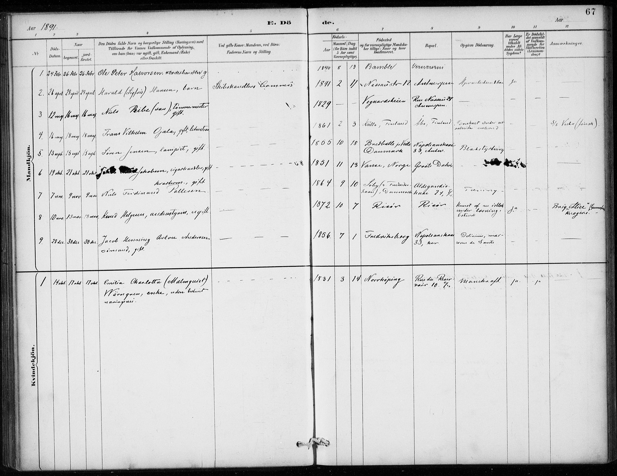 Den norske sjømannsmisjon i utlandet/Antwerpen, SAB/SAB/PA-0105/H/Ha/L0002: Parish register (official) no. A 2, 1887-1913, p. 67