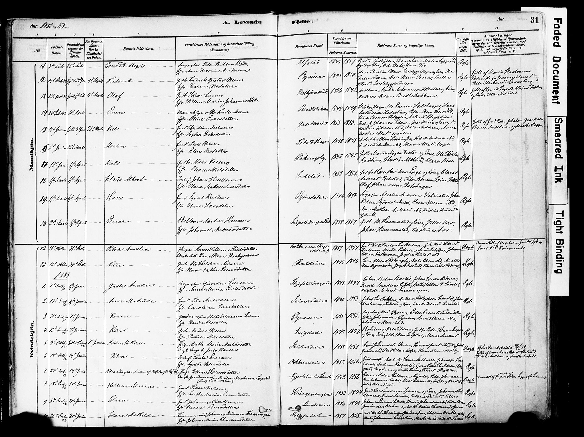 Østre Toten prestekontor, SAH/PREST-104/H/Ha/Haa/L0006: Parish register (official) no. 6 /1, 1878-1896, p. 31