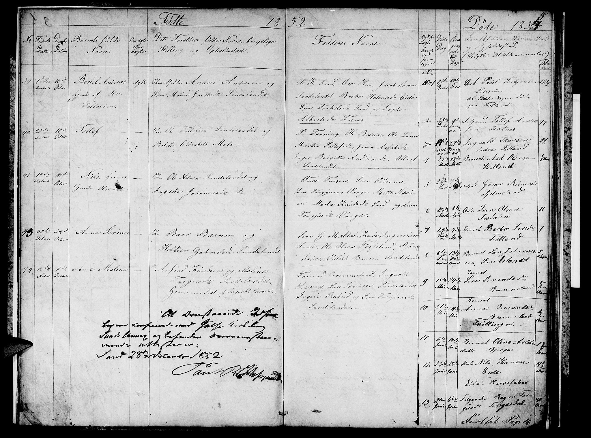 Sand sokneprestkontor, AV/SAST-A-101848/01/IV/L0002: Parish register (copy) no. B 2, 1852-1871, p. 5