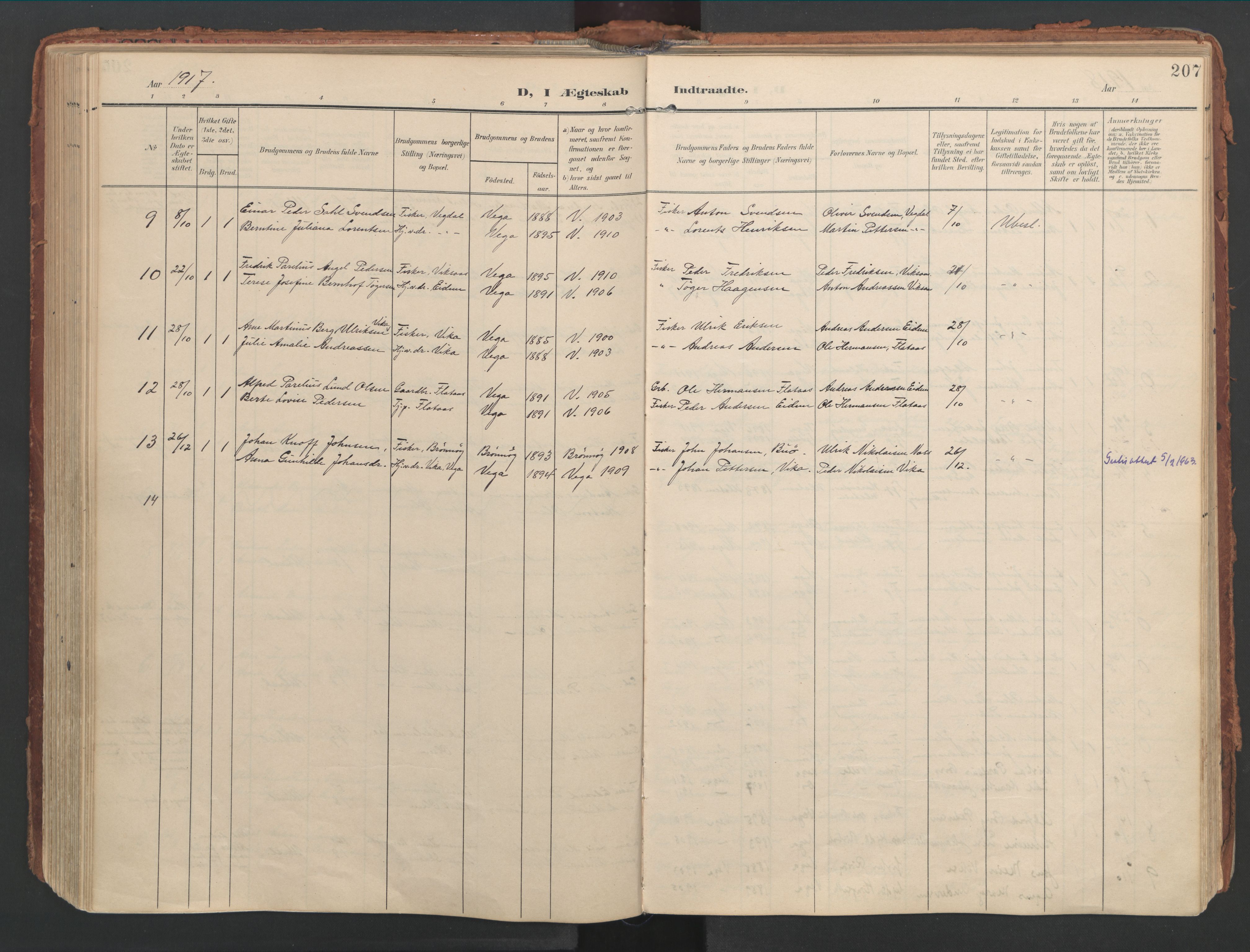 Ministerialprotokoller, klokkerbøker og fødselsregistre - Nordland, AV/SAT-A-1459/816/L0250: Parish register (official) no. 816A16, 1903-1923, p. 207