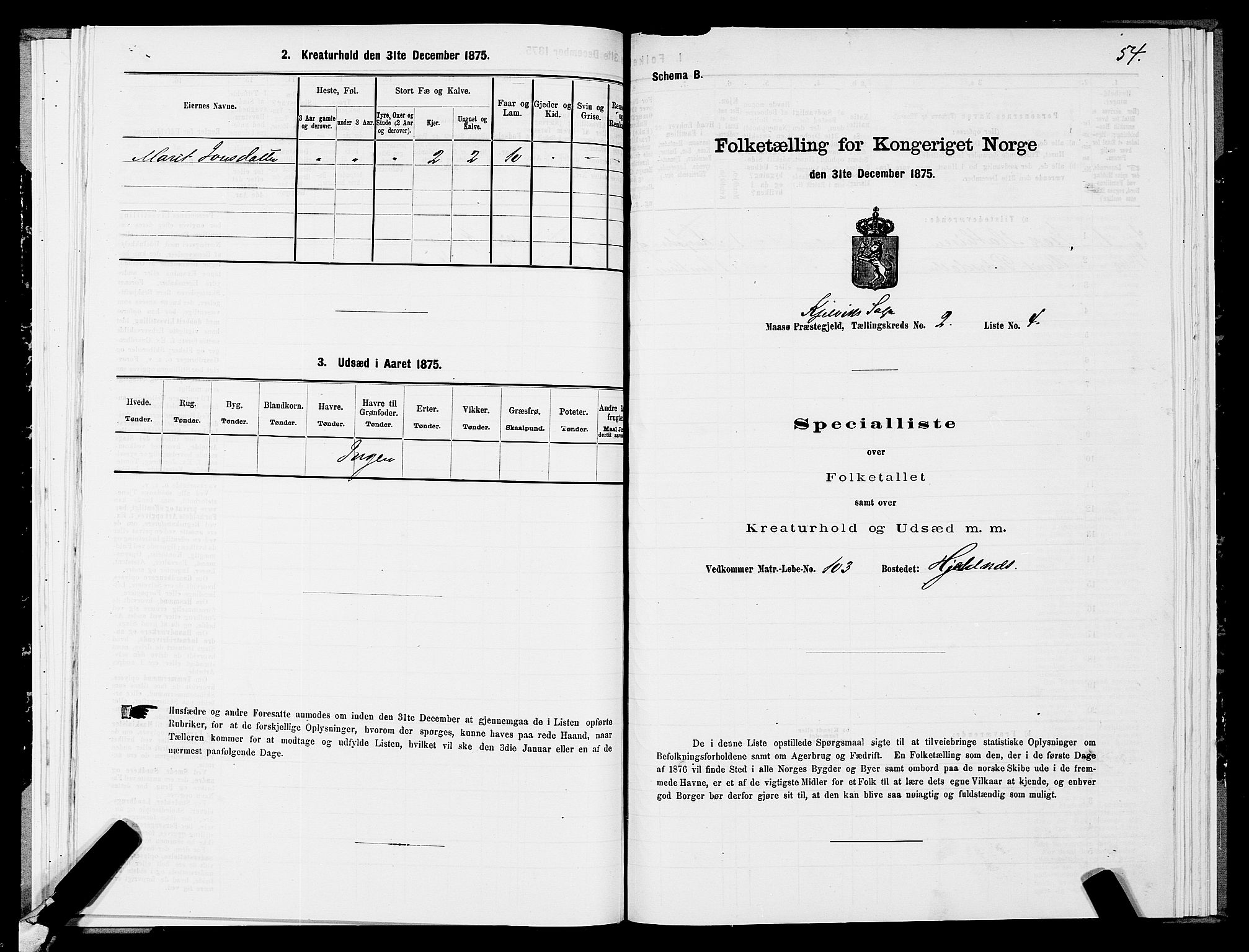 SATØ, 1875 census for 2018P Måsøy, 1875, p. 2054