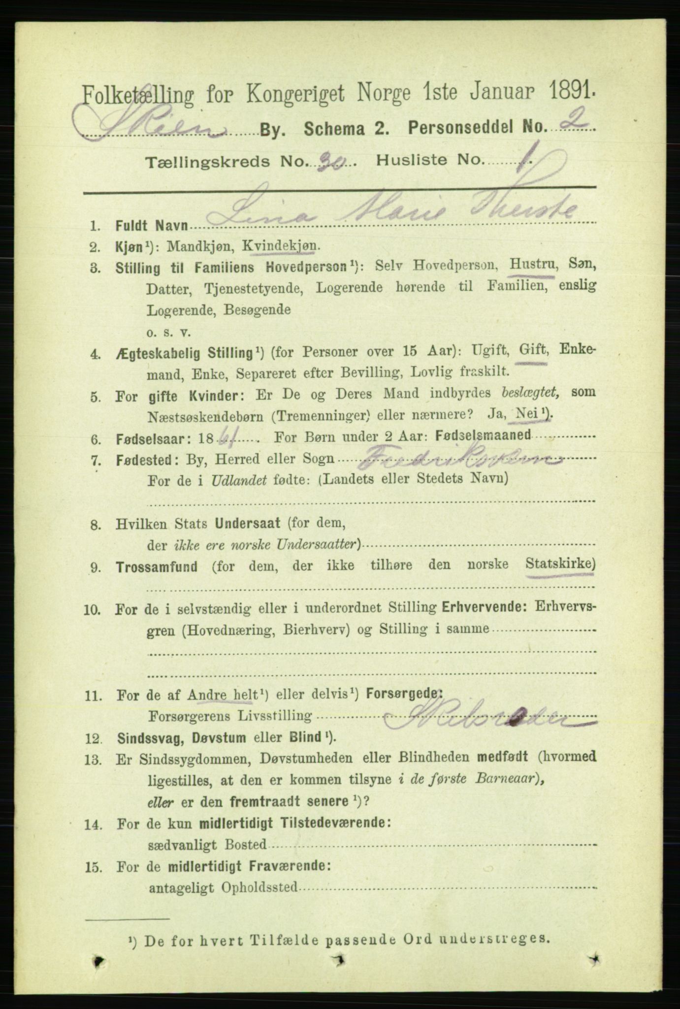 RA, 1891 census for 0806 Skien, 1891, p. 6854