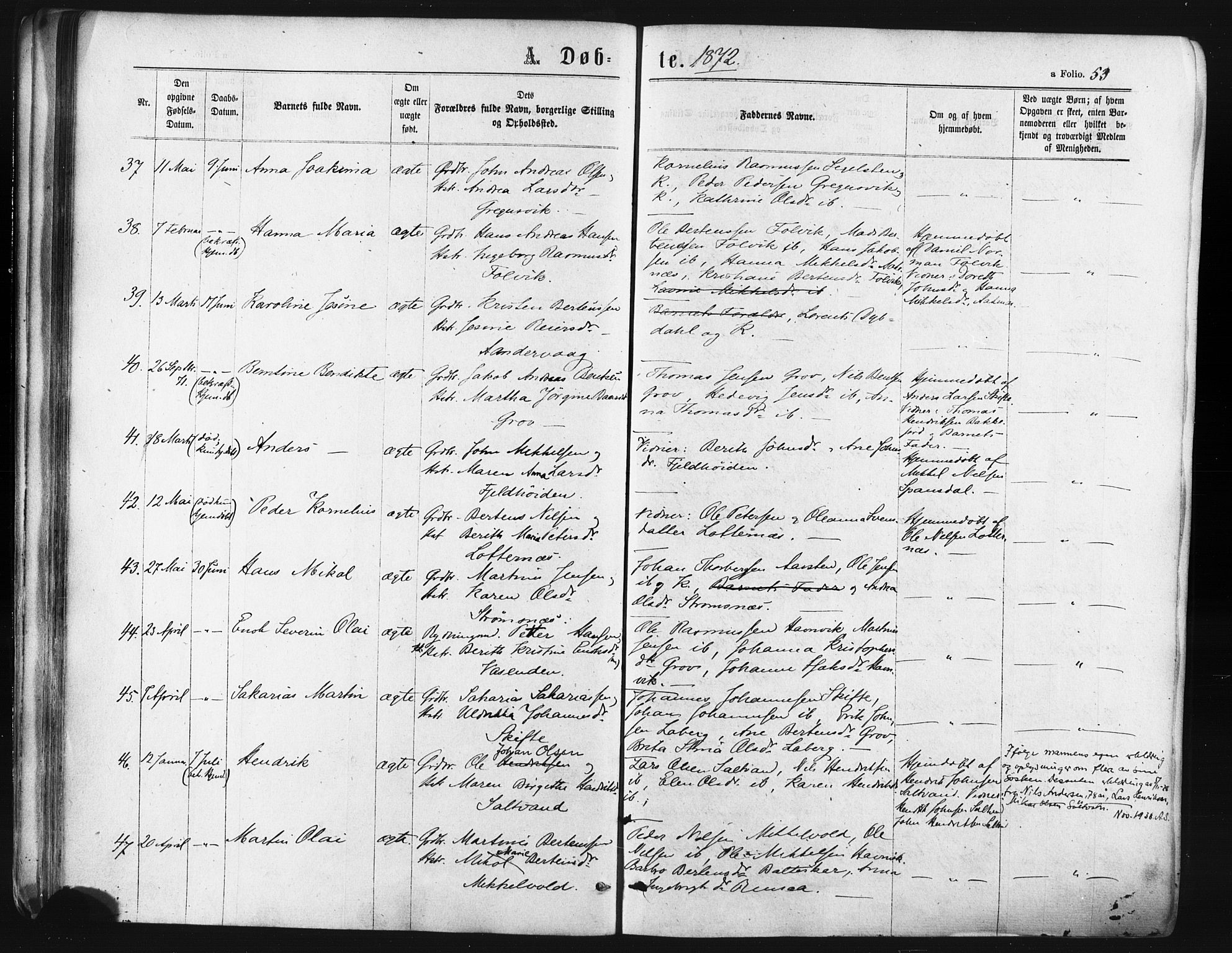 Ibestad sokneprestembete, SATØ/S-0077/H/Ha/Haa/L0010kirke: Parish register (official) no. 10, 1869-1879, p. 53