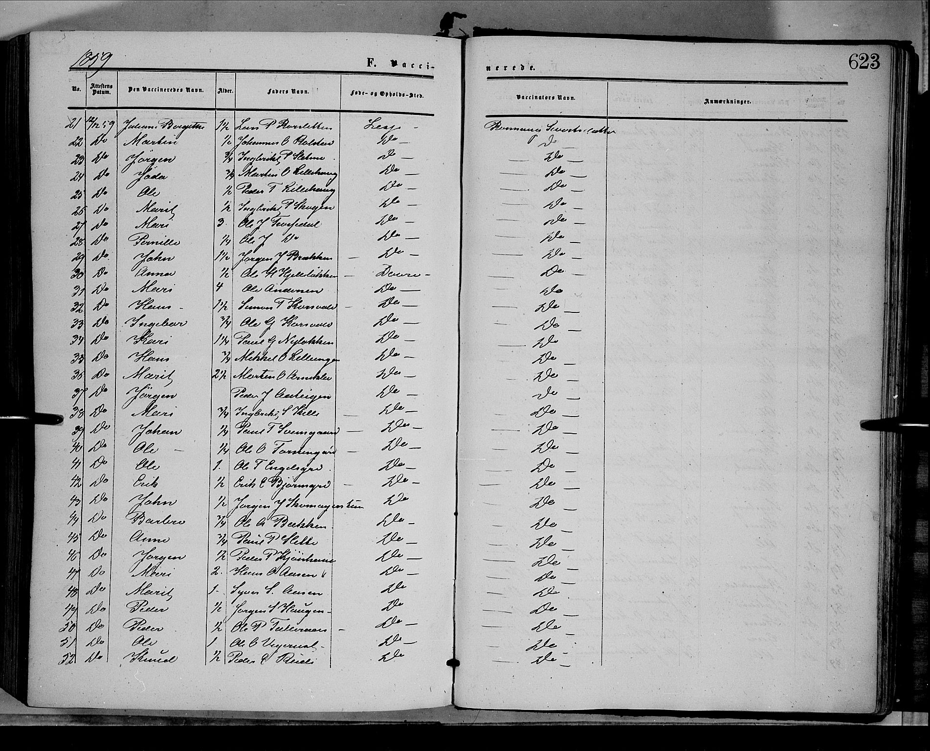 Dovre prestekontor, SAH/PREST-066/H/Ha/Haa/L0001: Parish register (official) no. 1, 1854-1878, p. 623