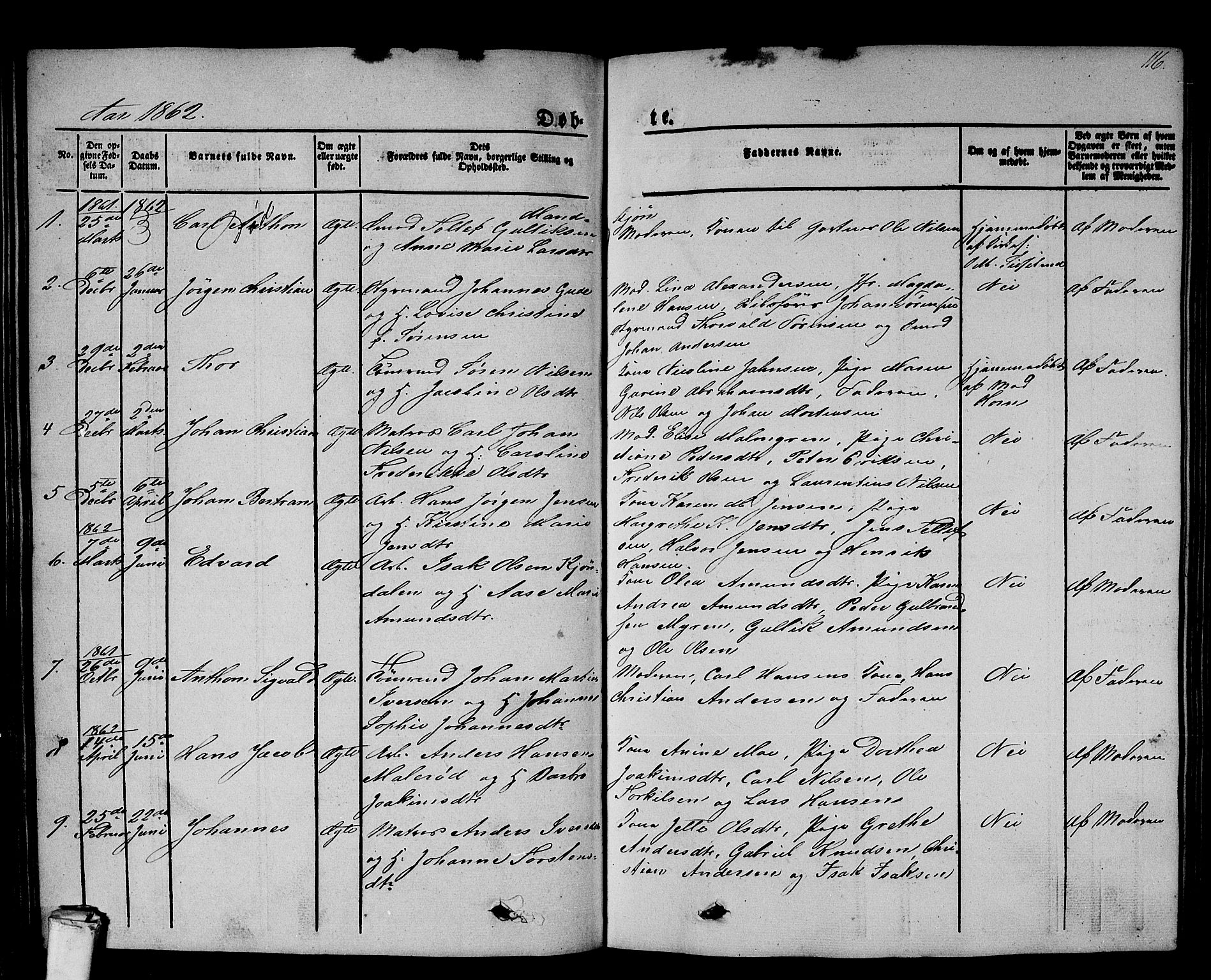 Larvik kirkebøker, AV/SAKO-A-352/G/Gb/L0002: Parish register (copy) no. II 2, 1843-1866, p. 116