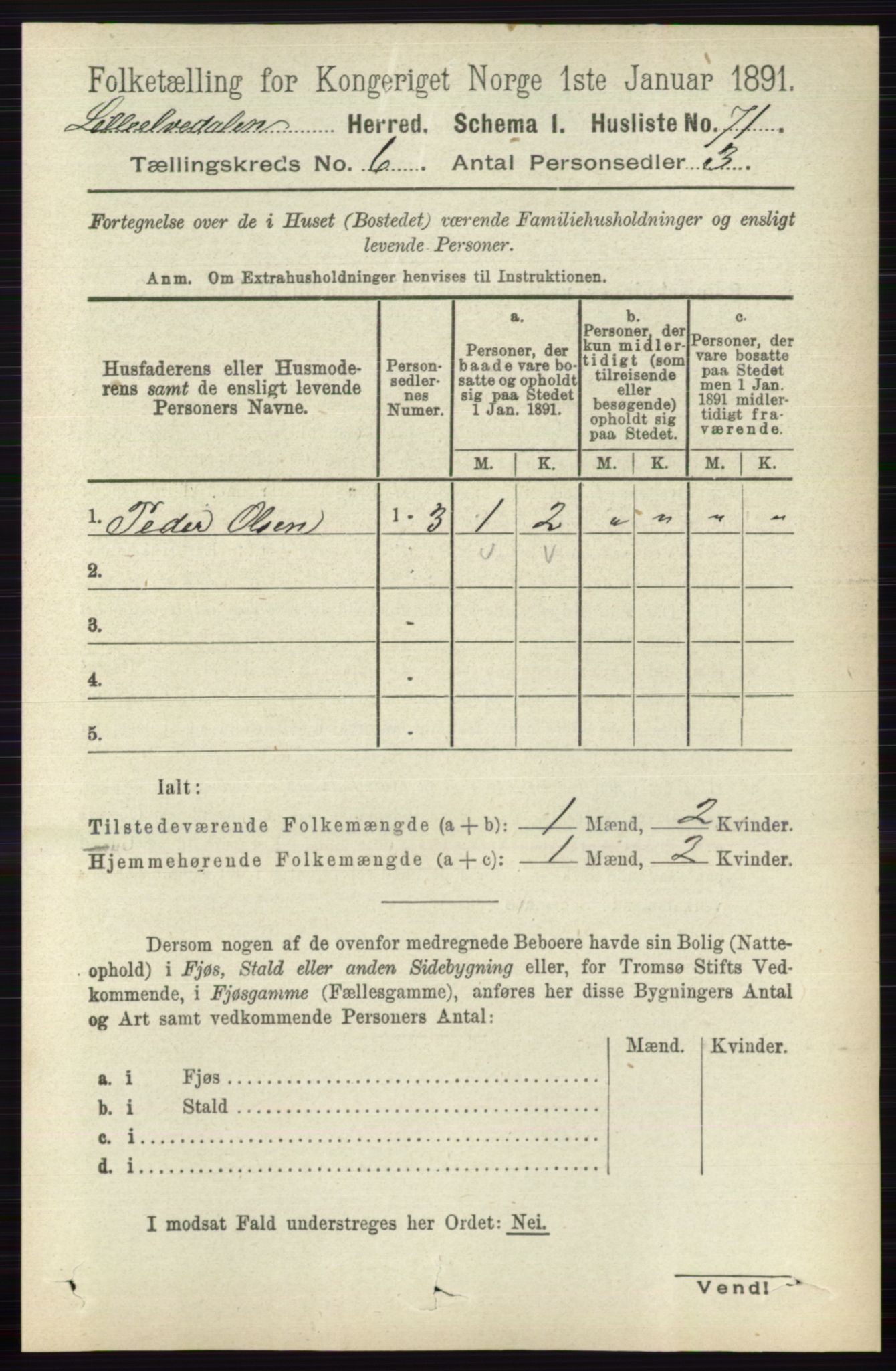 RA, 1891 census for 0438 Lille Elvedalen, 1891, p. 1824