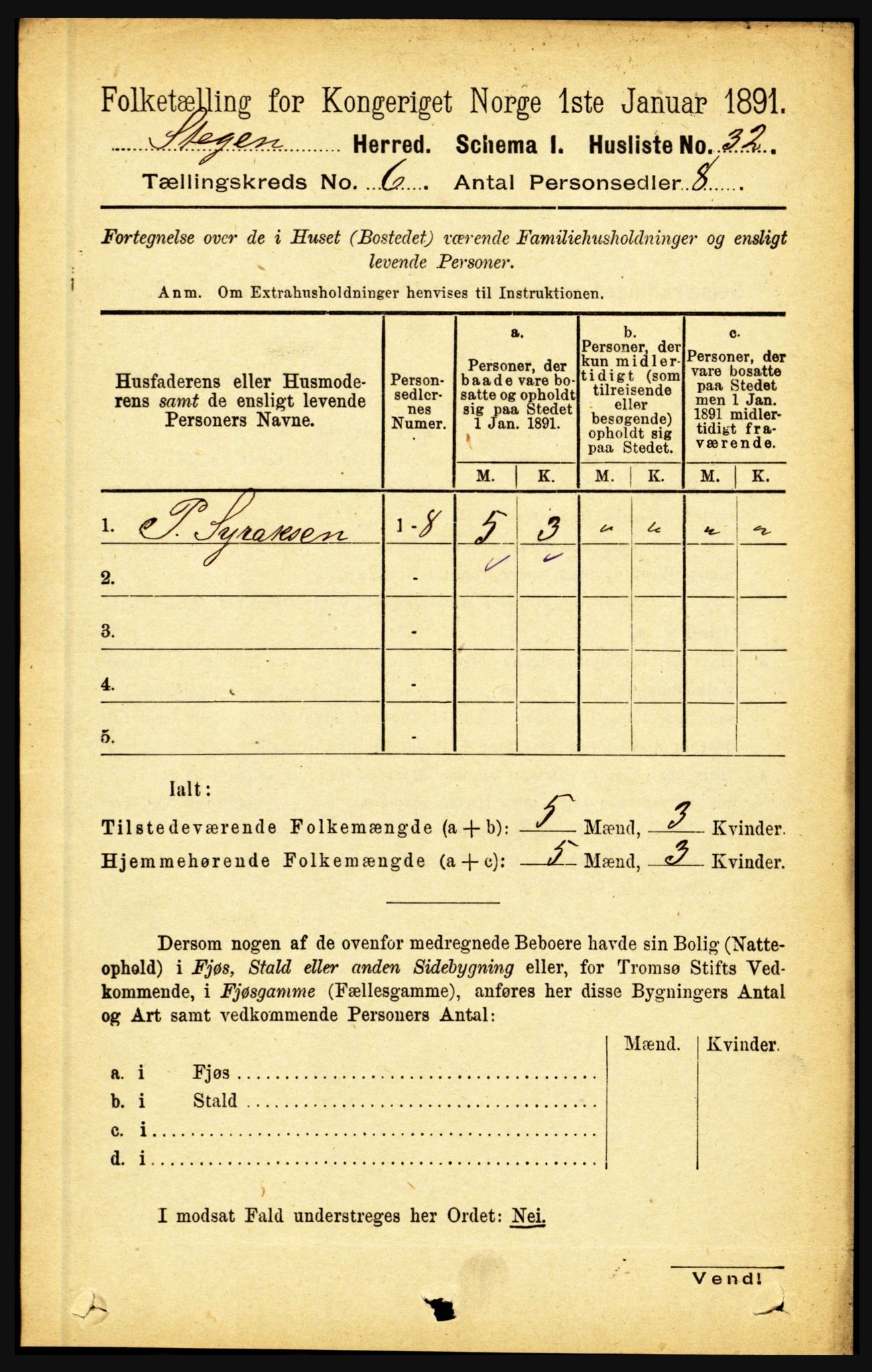 RA, 1891 census for 1848 Steigen, 1891, p. 2021