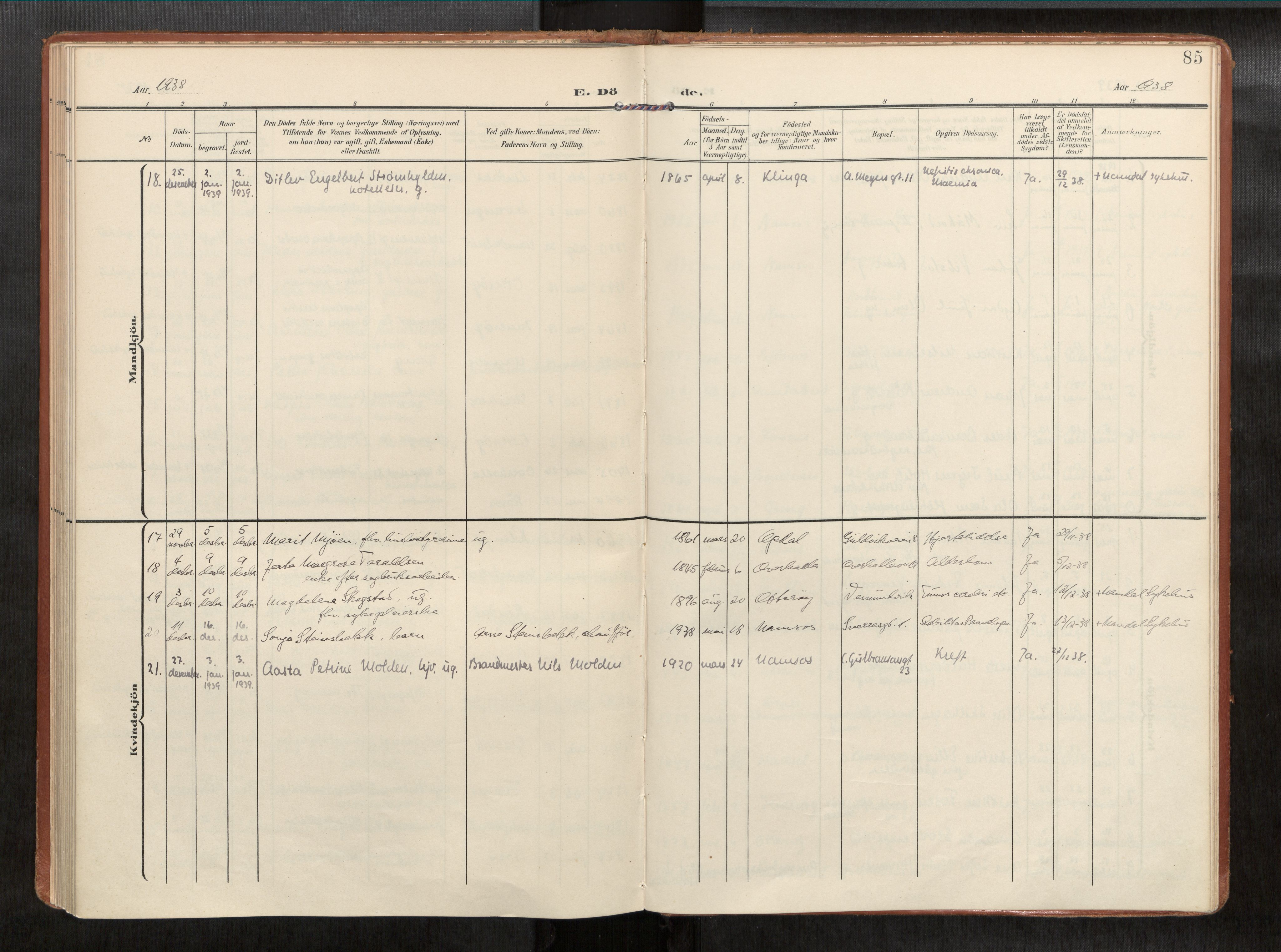 Ministerialprotokoller, klokkerbøker og fødselsregistre - Nord-Trøndelag, AV/SAT-A-1458/768/L0579b: Parish register (official) no. 768A15, 1908-1945, p. 85