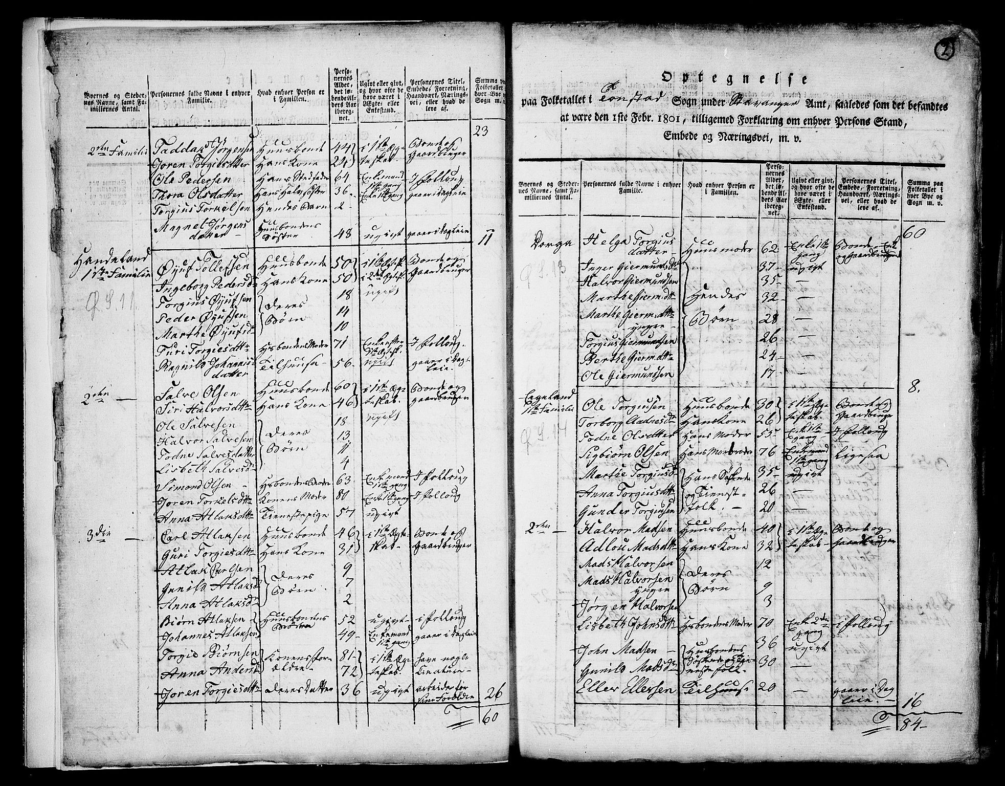 RA, 1801 census for 1045P Bakke, 1801, p. 1b-2a