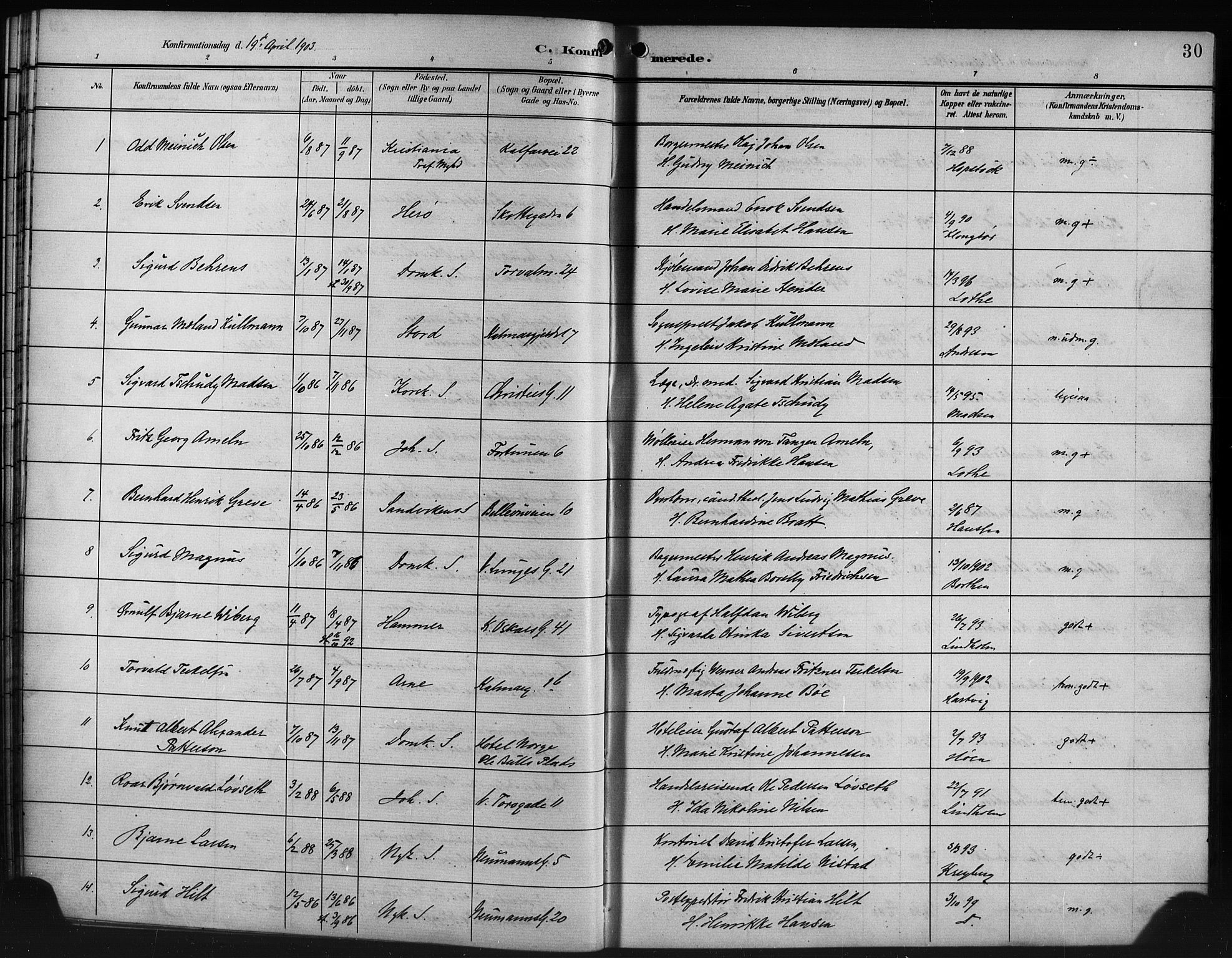 Domkirken sokneprestembete, SAB/A-74801/H/Hab/L0025: Parish register (copy) no. C 5, 1899-1916, p. 30