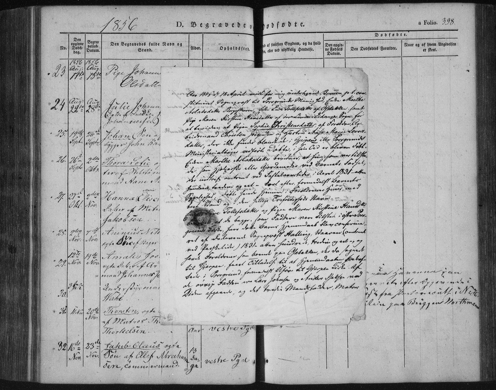 Porsgrunn kirkebøker , AV/SAKO-A-104/F/Fa/L0006: Parish register (official) no. 6, 1841-1857, p. 398