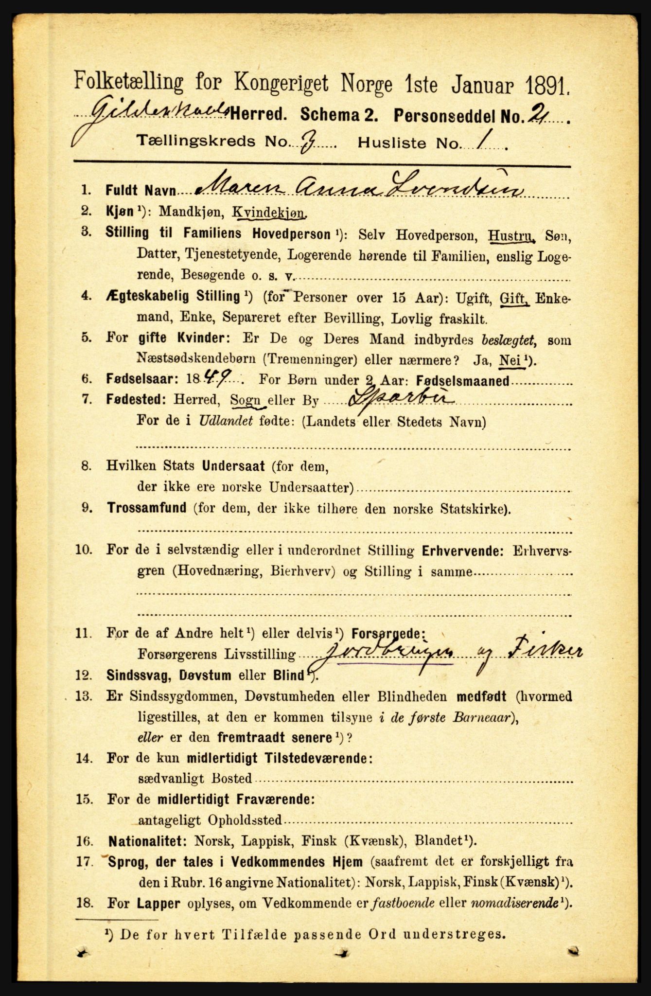 RA, 1891 census for 1838 Gildeskål, 1891, p. 757