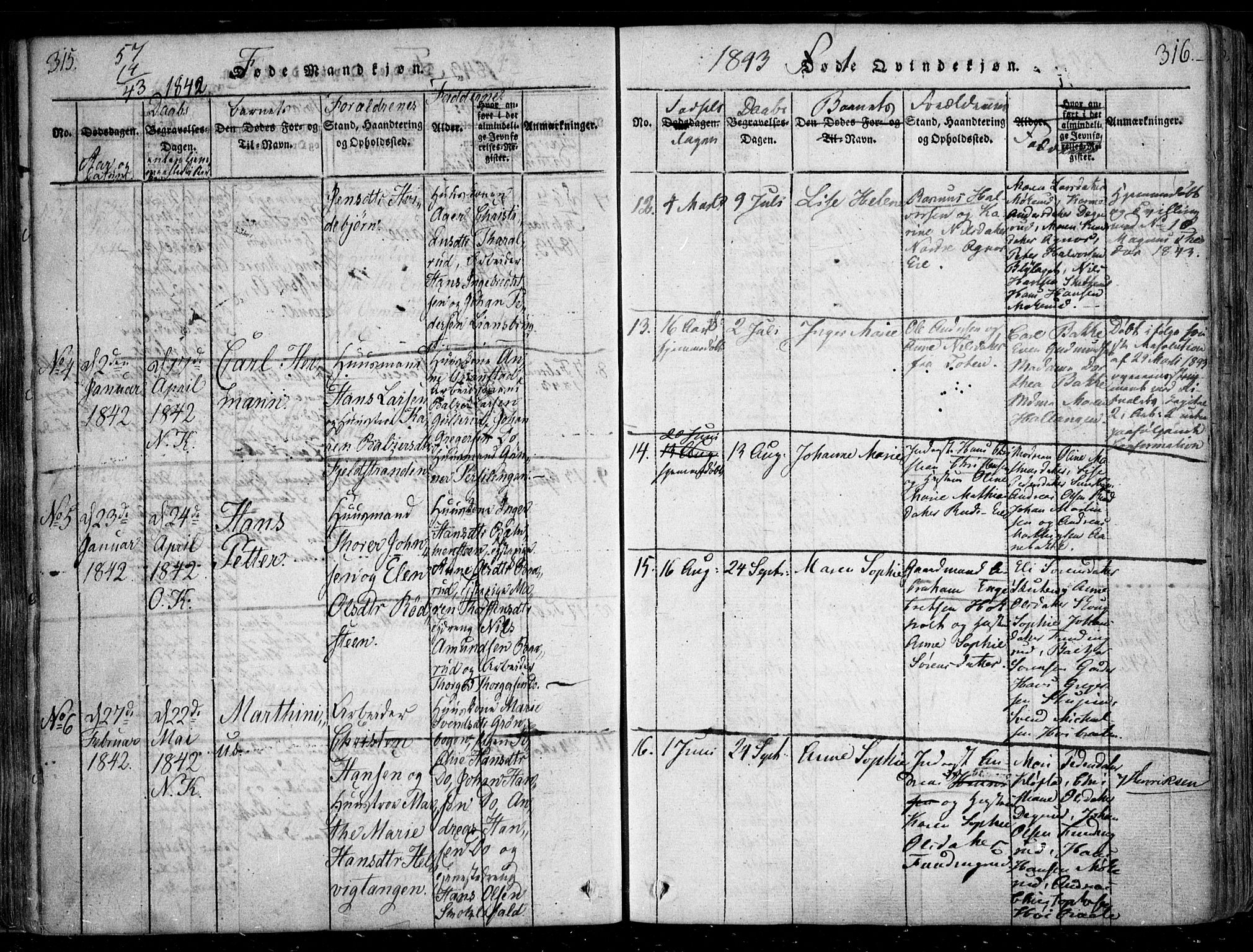 Nesodden prestekontor Kirkebøker, AV/SAO-A-10013/F/Fa/L0006: Parish register (official) no. I 6, 1814-1847, p. 315-316