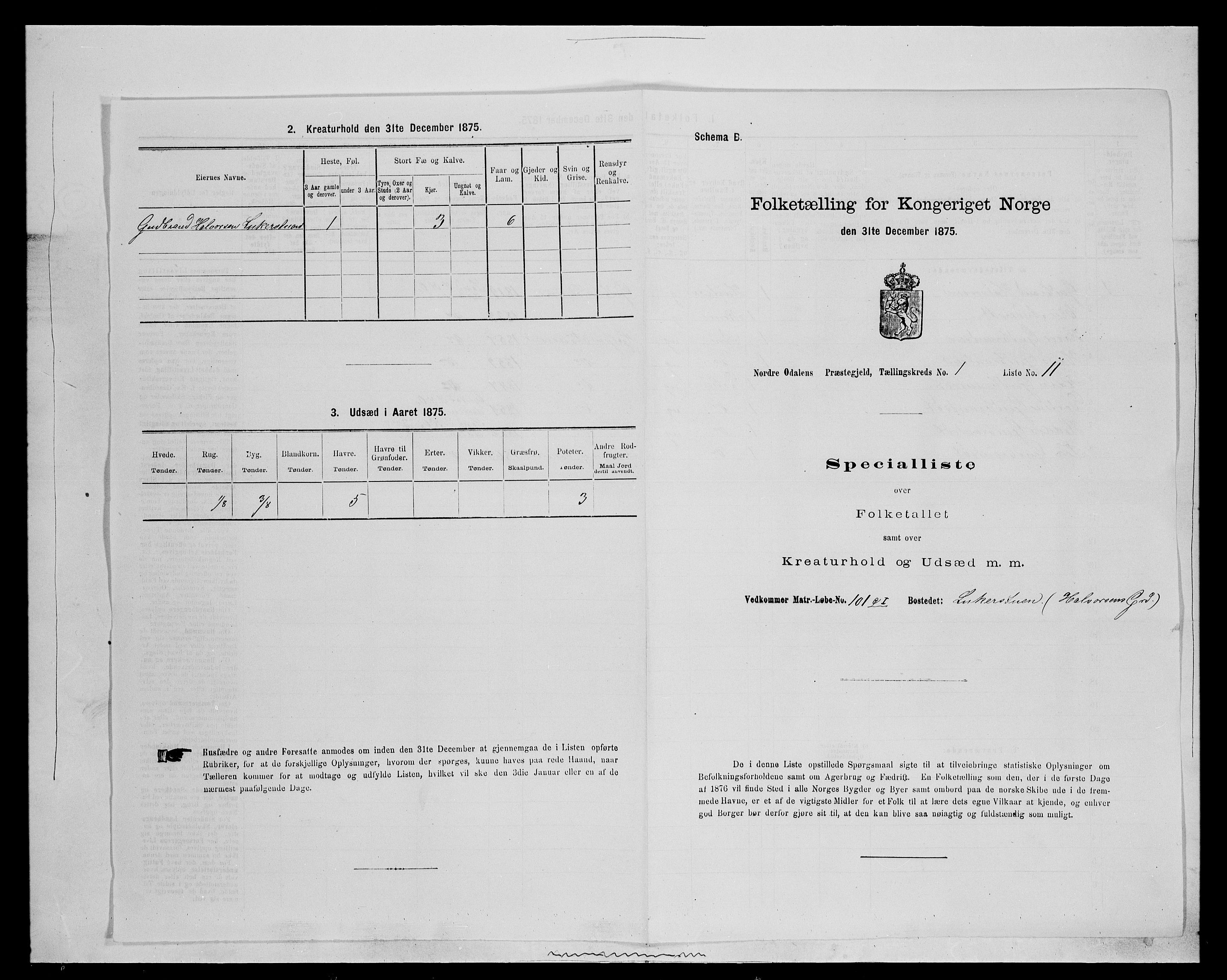 SAH, 1875 census for 0418P Nord-Odal, 1875, p. 92