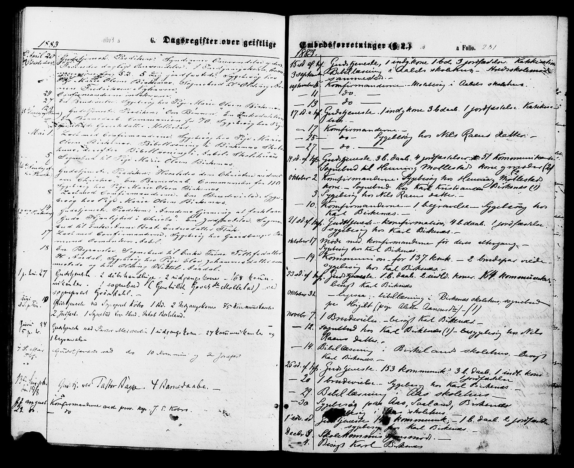 Birkenes sokneprestkontor, AV/SAK-1111-0004/F/Fa/L0004: Parish register (official) no. A 4, 1867-1886, p. 281