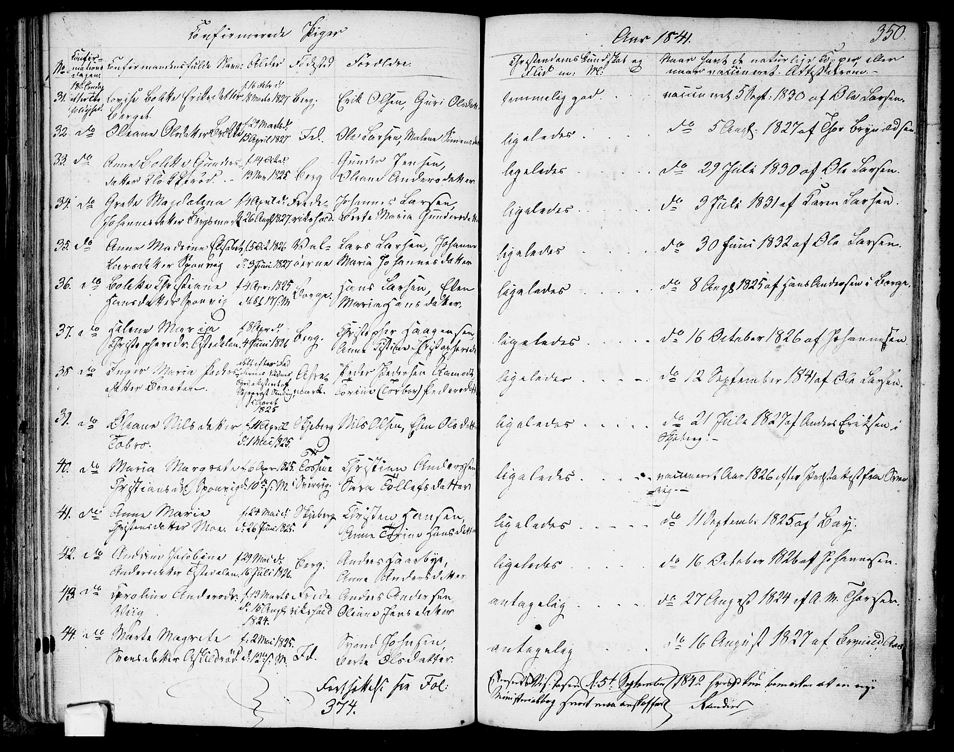 Berg prestekontor Kirkebøker, AV/SAO-A-10902/F/Fa/L0003: Parish register (official) no. I 3, 1832-1842, p. 350