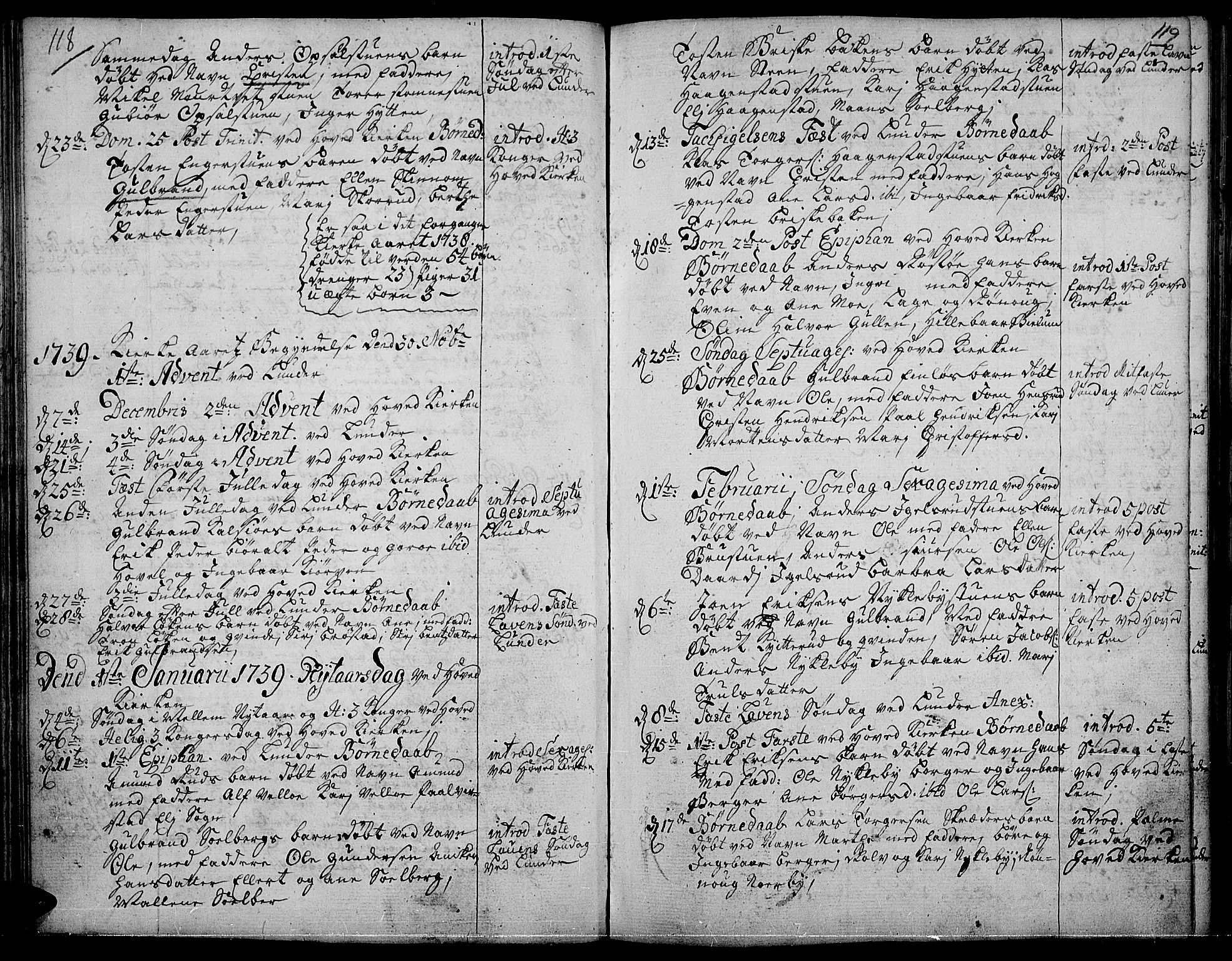 Jevnaker prestekontor, SAH/PREST-116/H/Ha/Haa/L0002: Parish register (official) no. 2, 1725-1751, p. 118-119