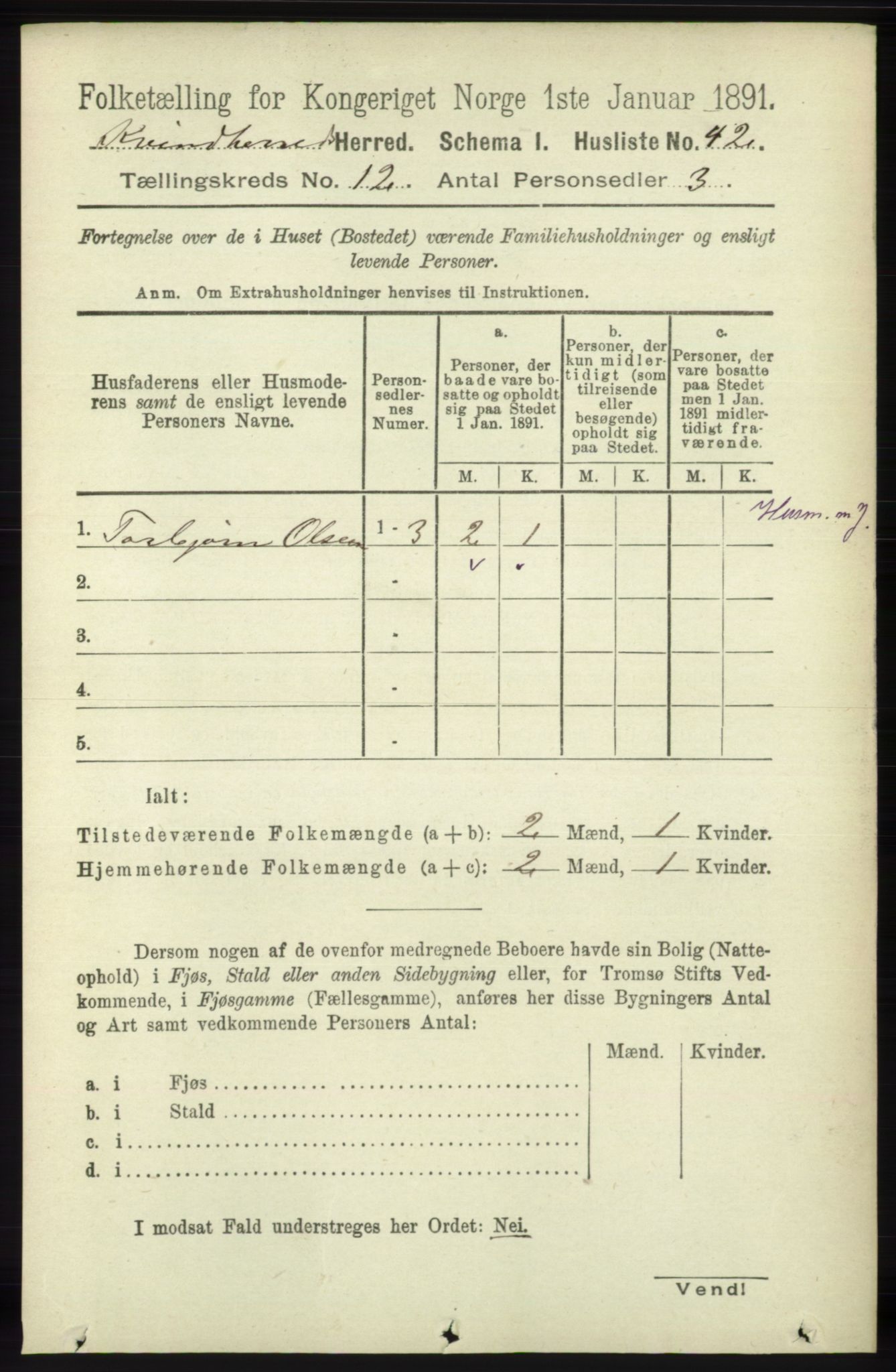 RA, 1891 census for 1224 Kvinnherad, 1891, p. 3961