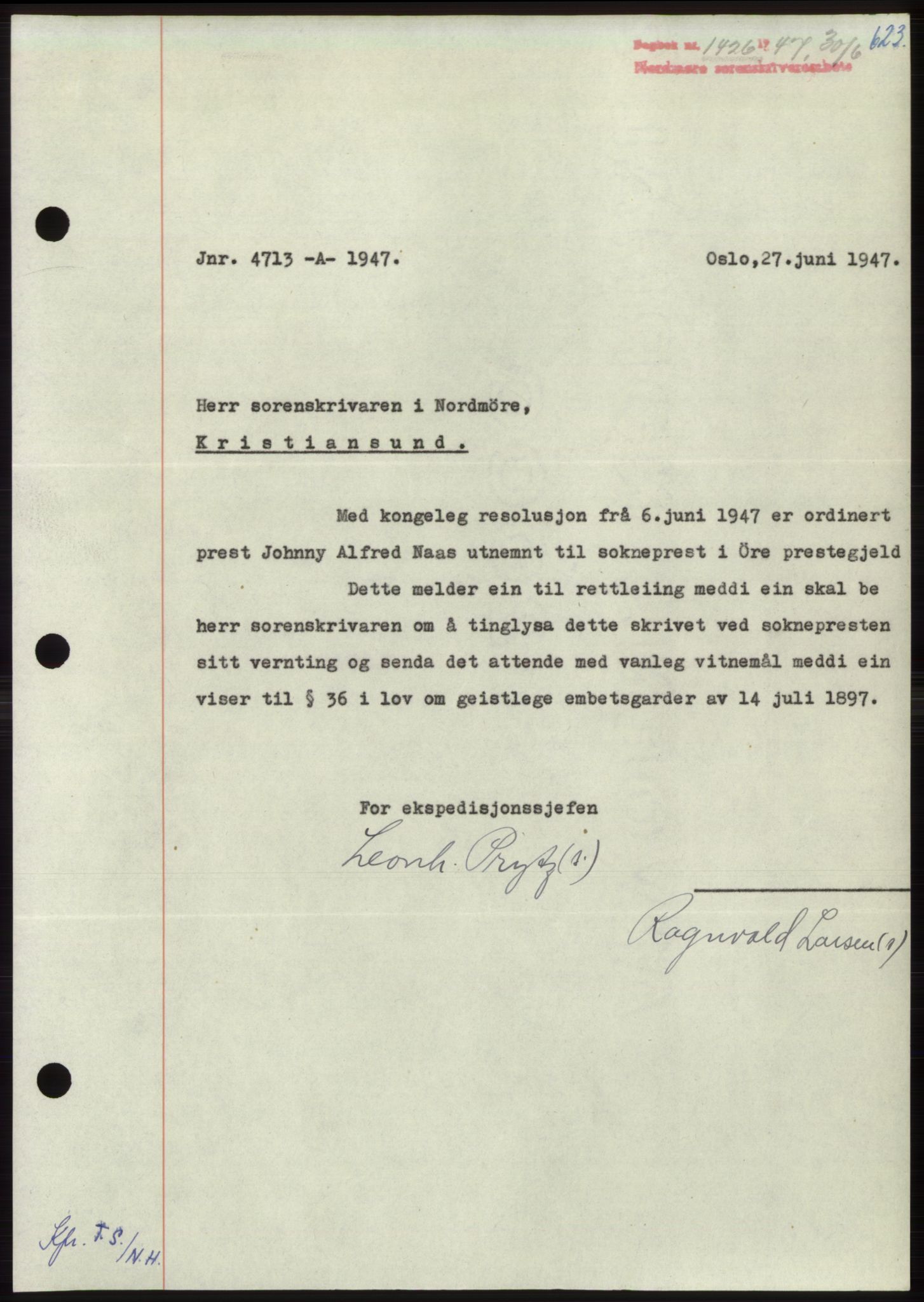 Nordmøre sorenskriveri, AV/SAT-A-4132/1/2/2Ca: Mortgage book no. B96, 1947-1947, Diary no: : 1426/1947