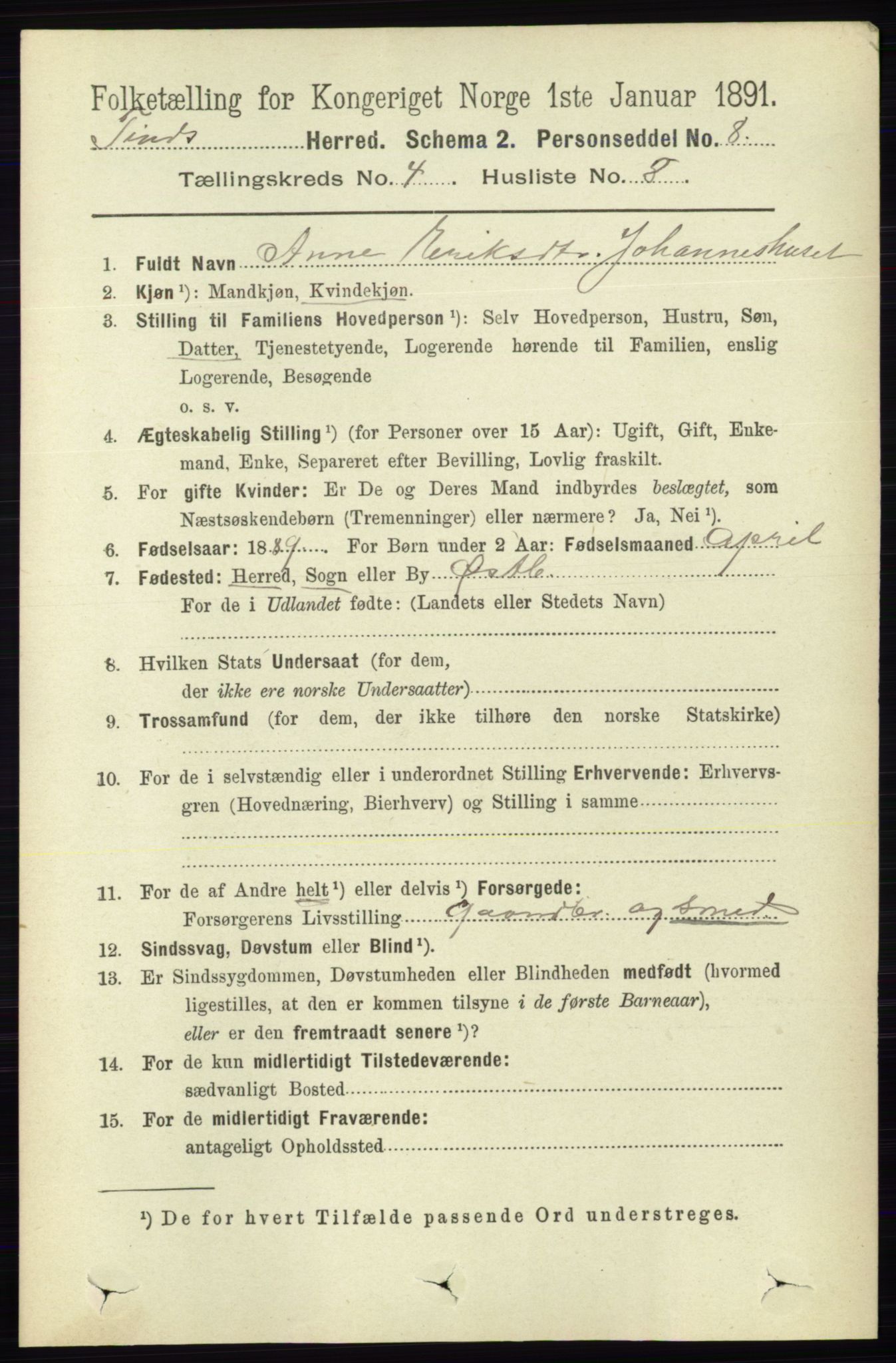 RA, 1891 census for 0826 Tinn, 1891, p. 774