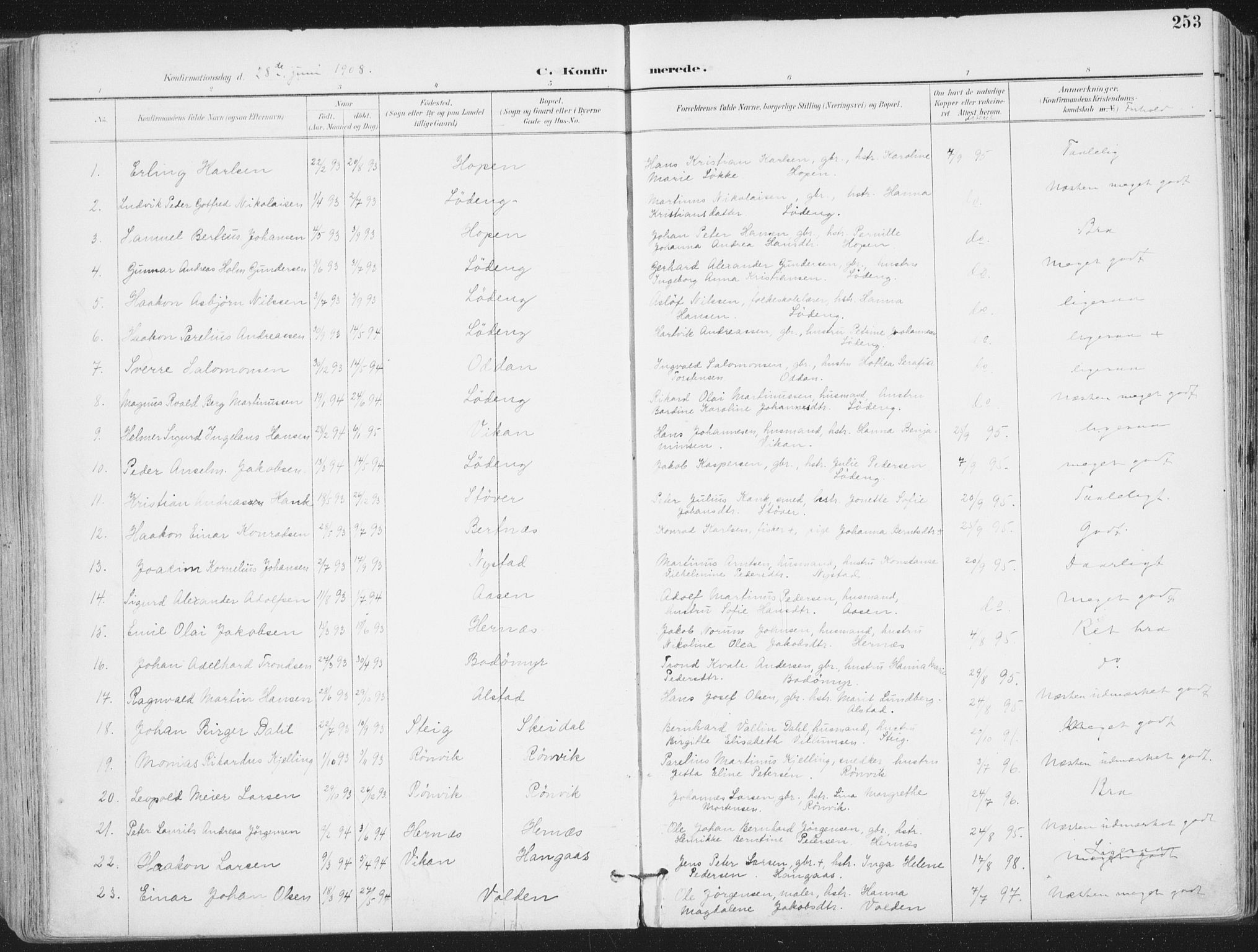 Ministerialprotokoller, klokkerbøker og fødselsregistre - Nordland, AV/SAT-A-1459/802/L0055: Parish register (official) no. 802A02, 1894-1915, p. 253