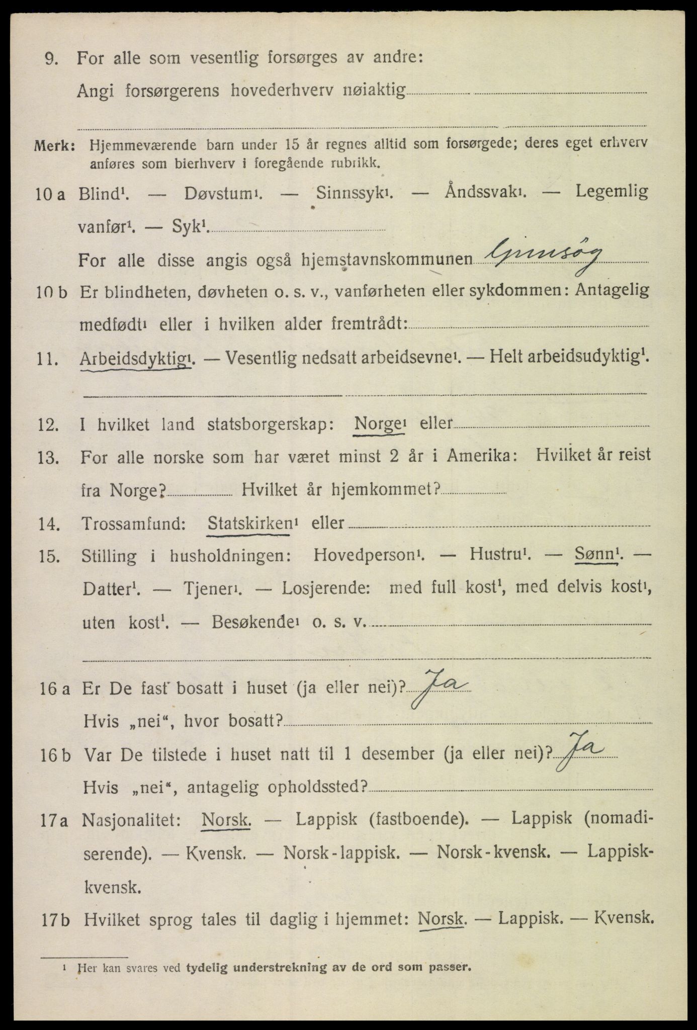 SAT, 1920 census for Gimsøy, 1920, p. 1656