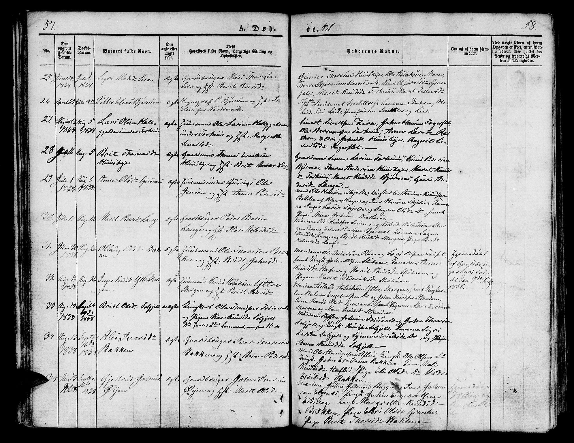 Ministerialprotokoller, klokkerbøker og fødselsregistre - Møre og Romsdal, SAT/A-1454/551/L0624: Parish register (official) no. 551A04, 1831-1845, p. 57-58